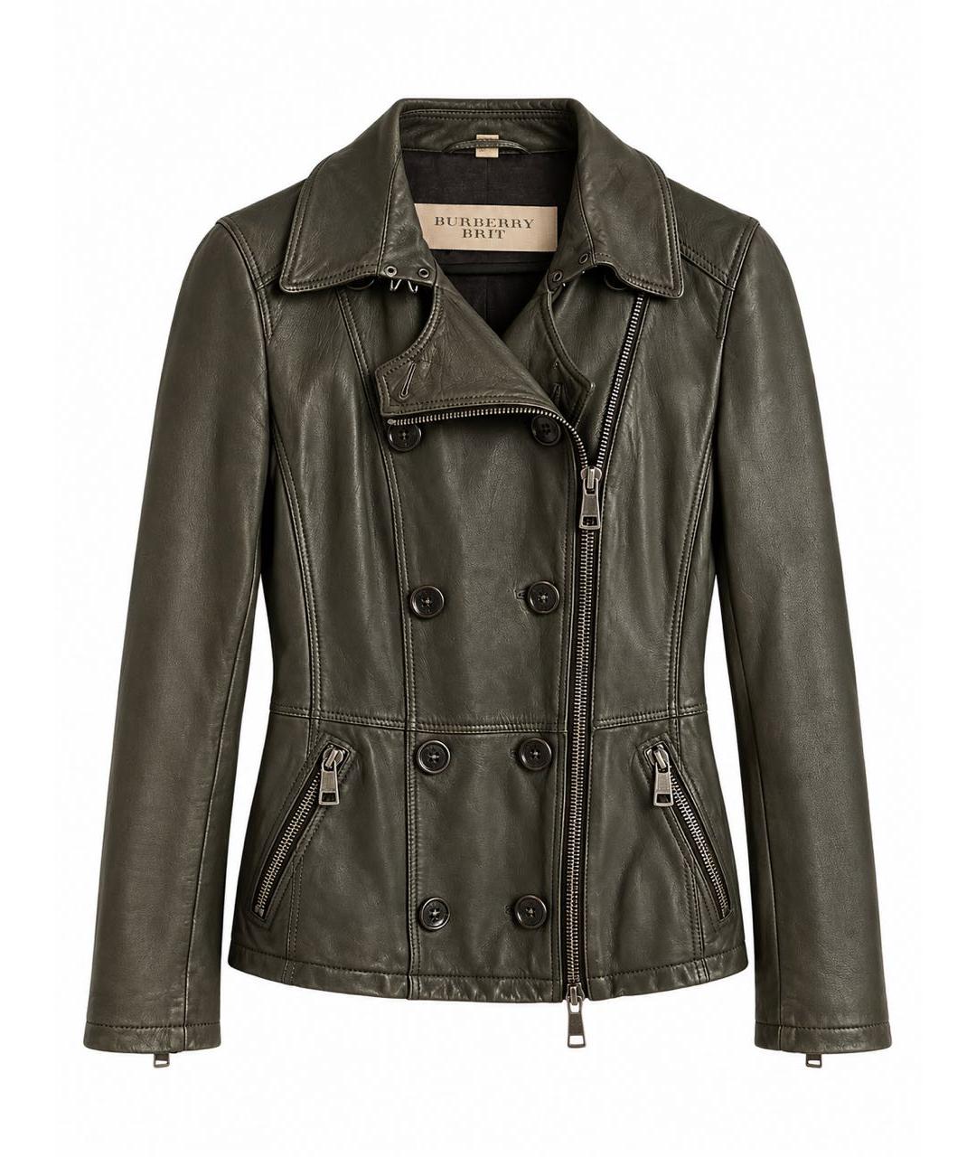 BURBERRY Хаки кожаная куртка, фото 9