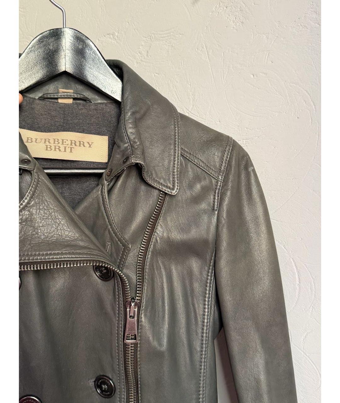 BURBERRY Хаки кожаная куртка, фото 3