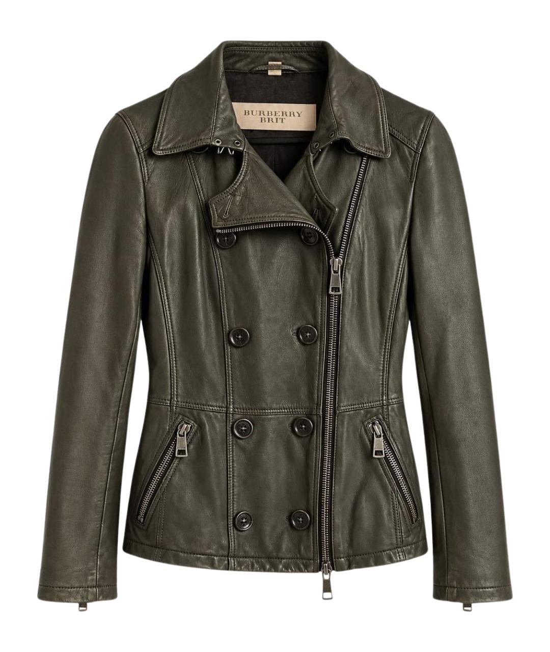 BURBERRY Хаки кожаная куртка, фото 1
