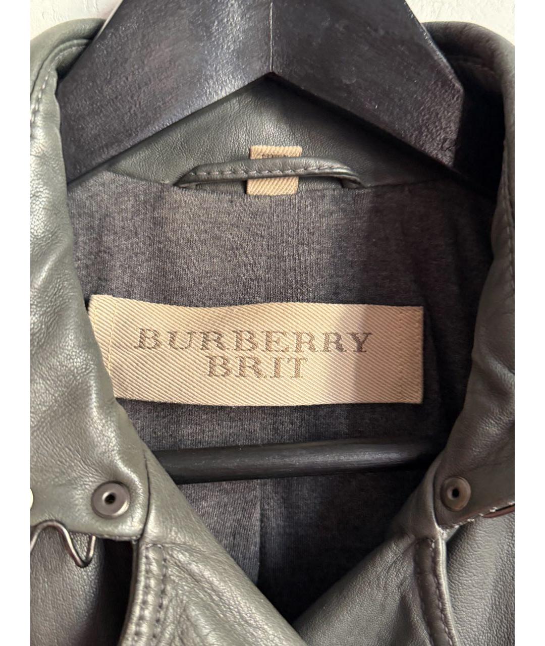 BURBERRY Хаки кожаная куртка, фото 4