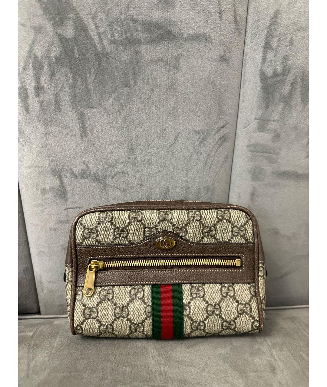 GUCCI Коричневая поясная сумка из канвы, фото 9