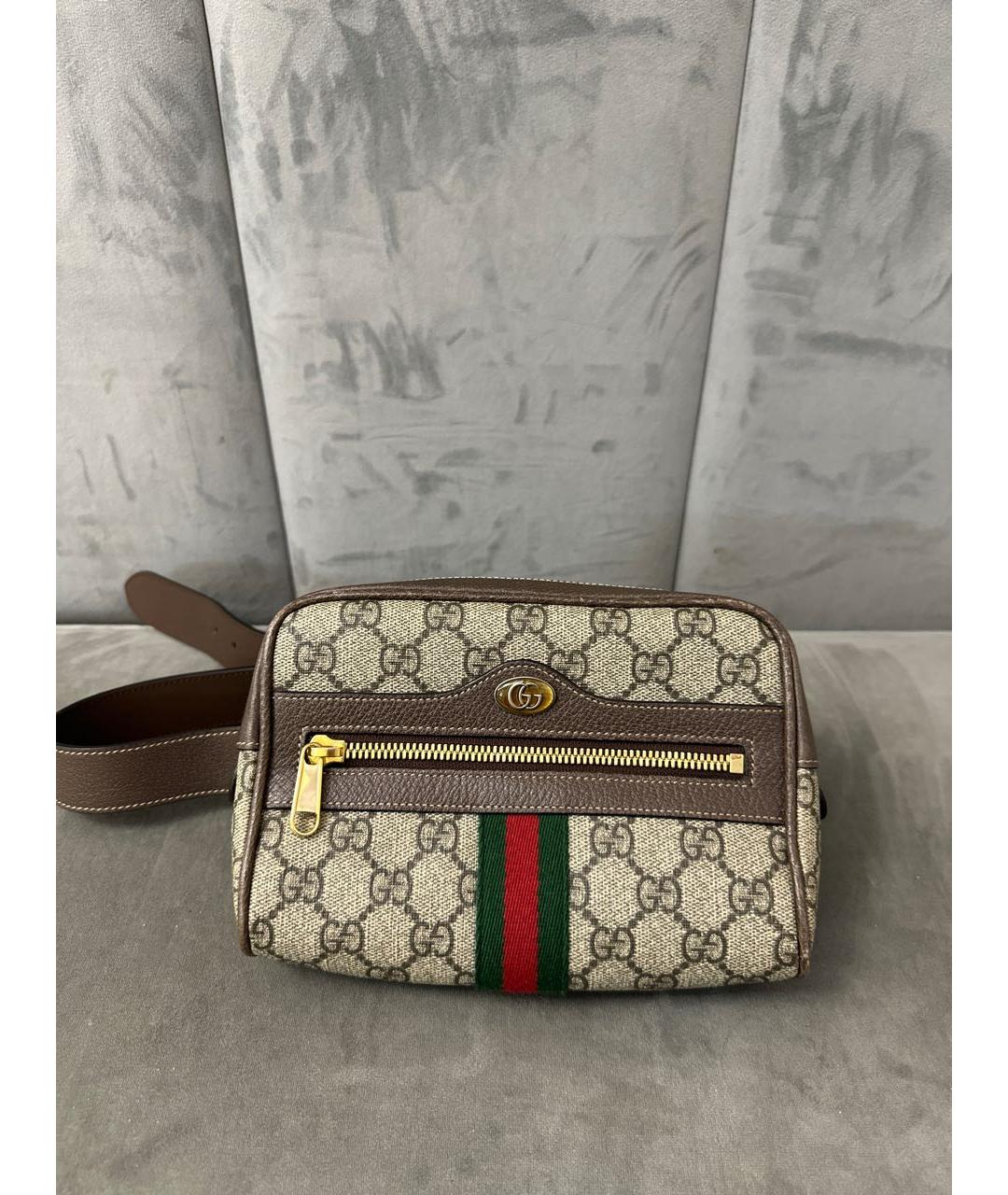 GUCCI Коричневая поясная сумка из канвы, фото 7
