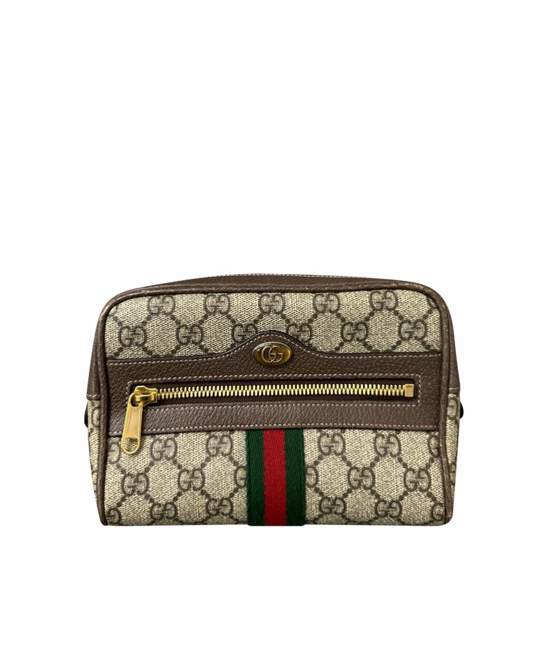 GUCCI Коричневая поясная сумка из канвы, фото 1