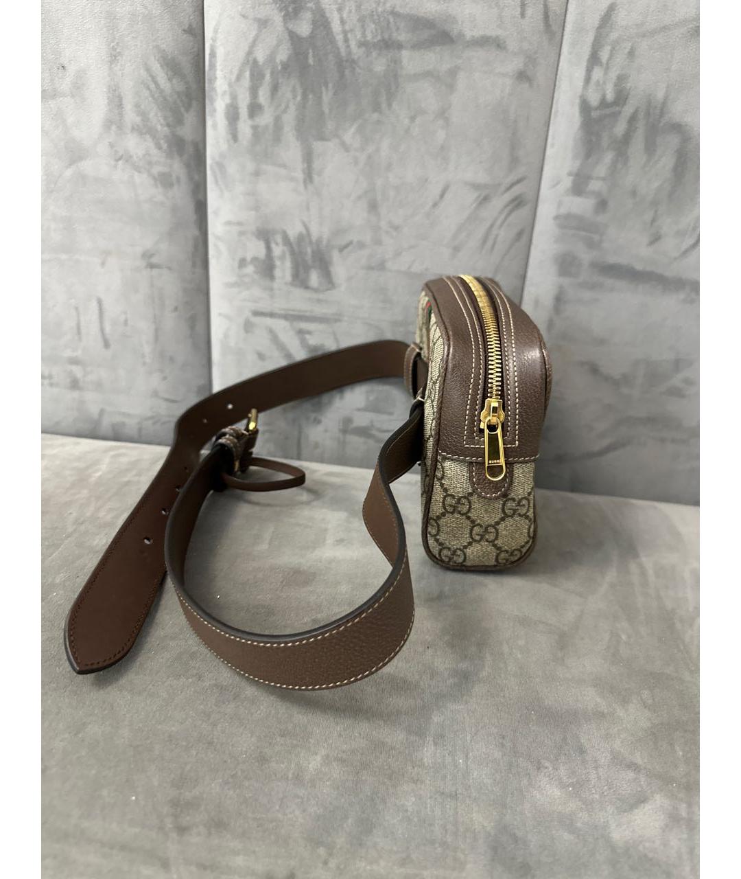 GUCCI Коричневая поясная сумка из канвы, фото 2