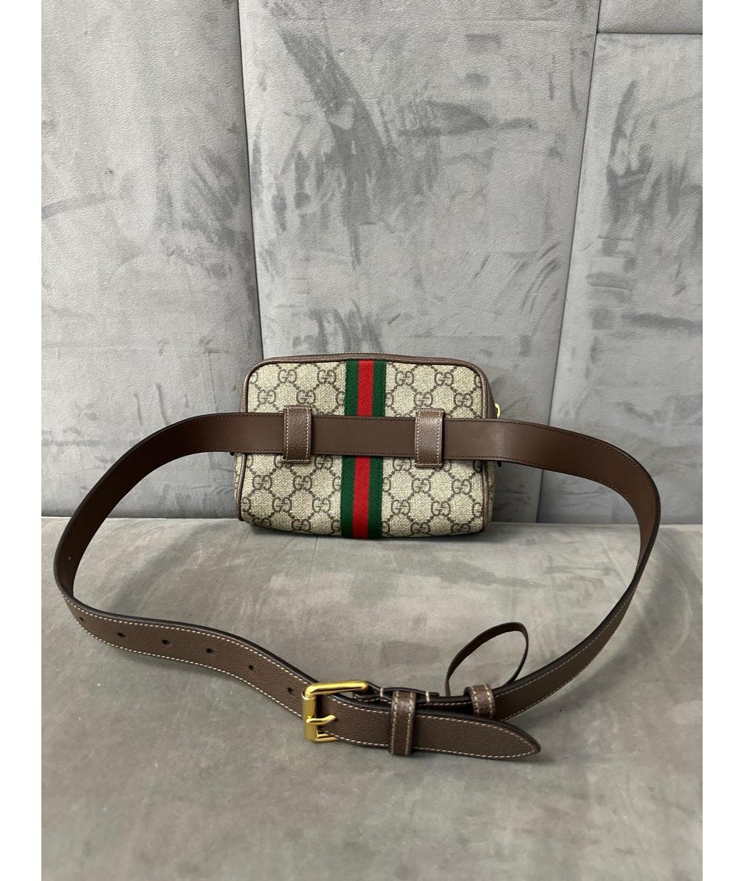GUCCI Коричневая поясная сумка из канвы, фото 3