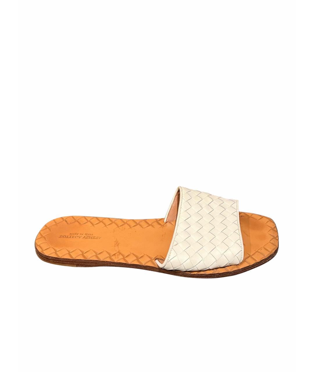 BOTTEGA VENETA Белые кожаные шлепанцы, фото 8