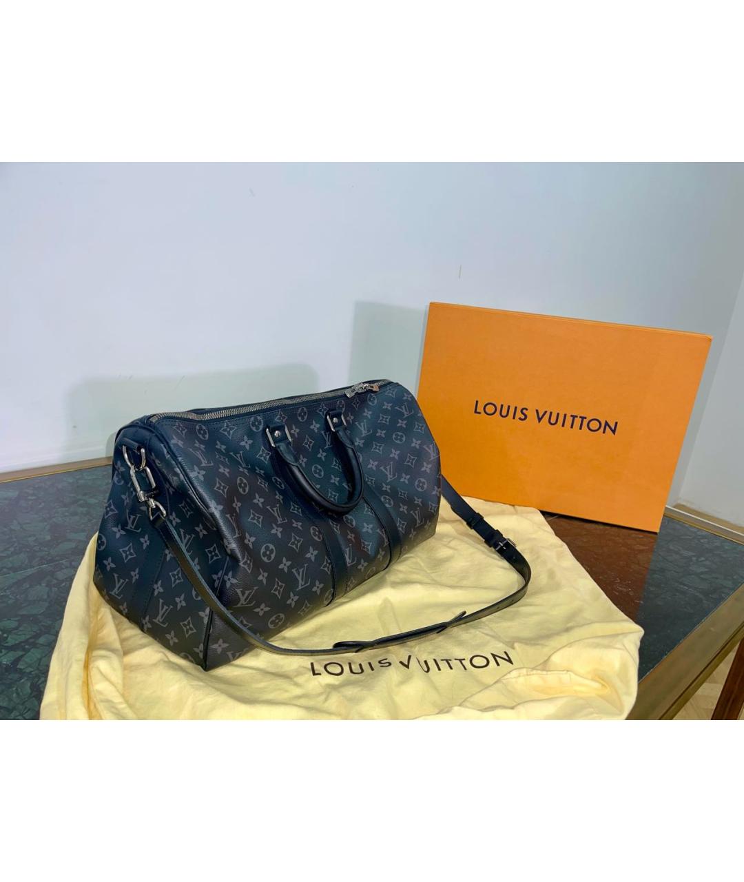 LOUIS VUITTON Черная кожаная дорожная/спортивная сумка, фото 9