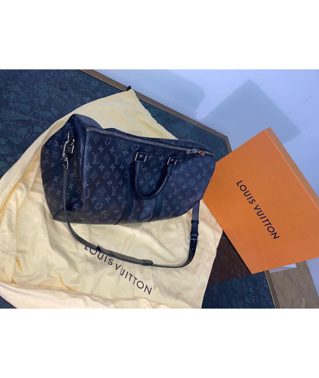 LOUIS VUITTON Черная кожаная дорожная/спортивная сумка, фото 8