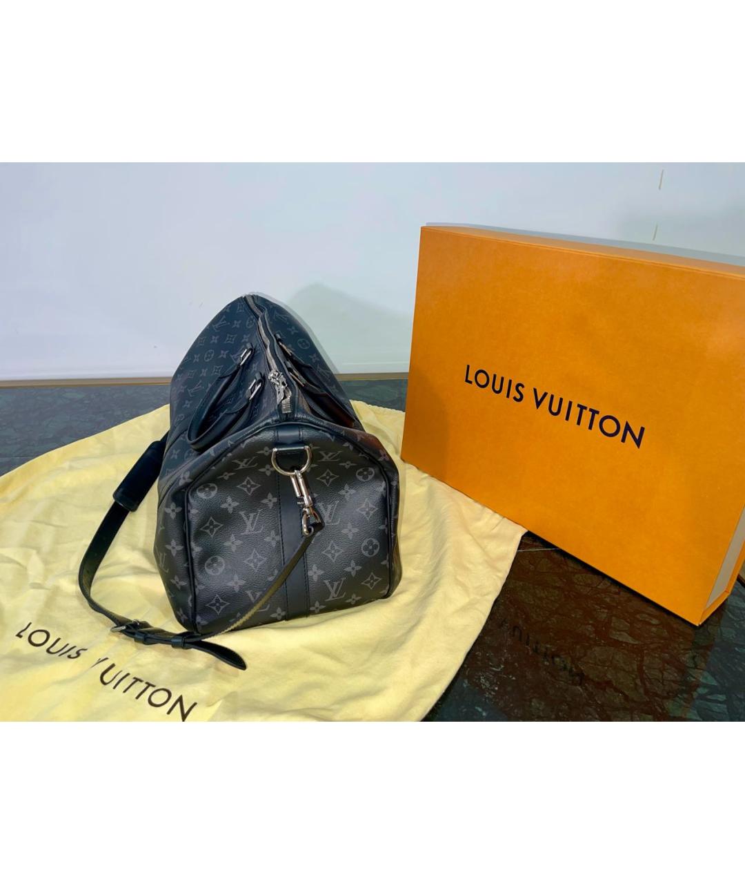 LOUIS VUITTON Черная кожаная дорожная/спортивная сумка, фото 5