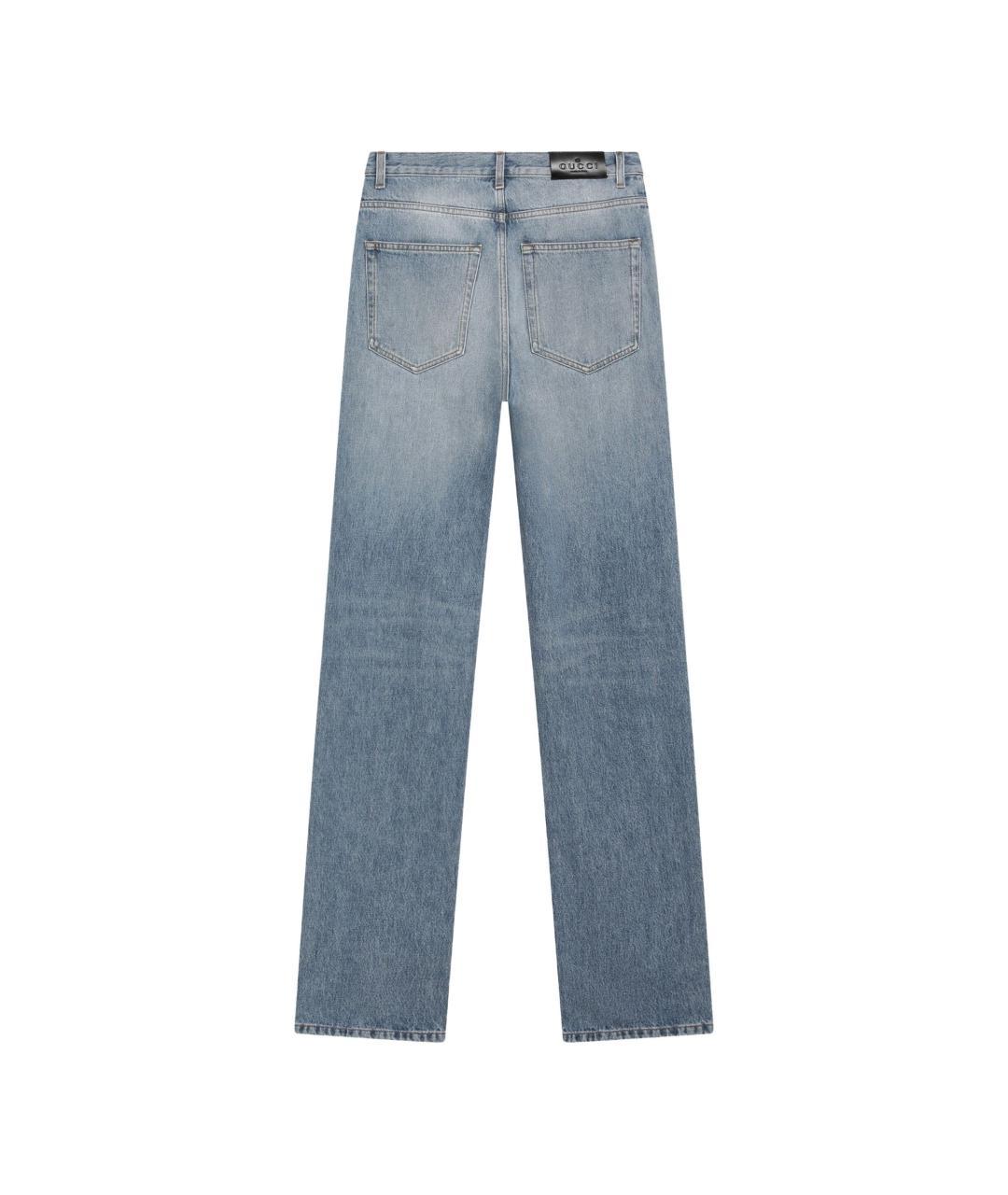 GUCCI Голубые хлопковые прямые джинсы, фото 5