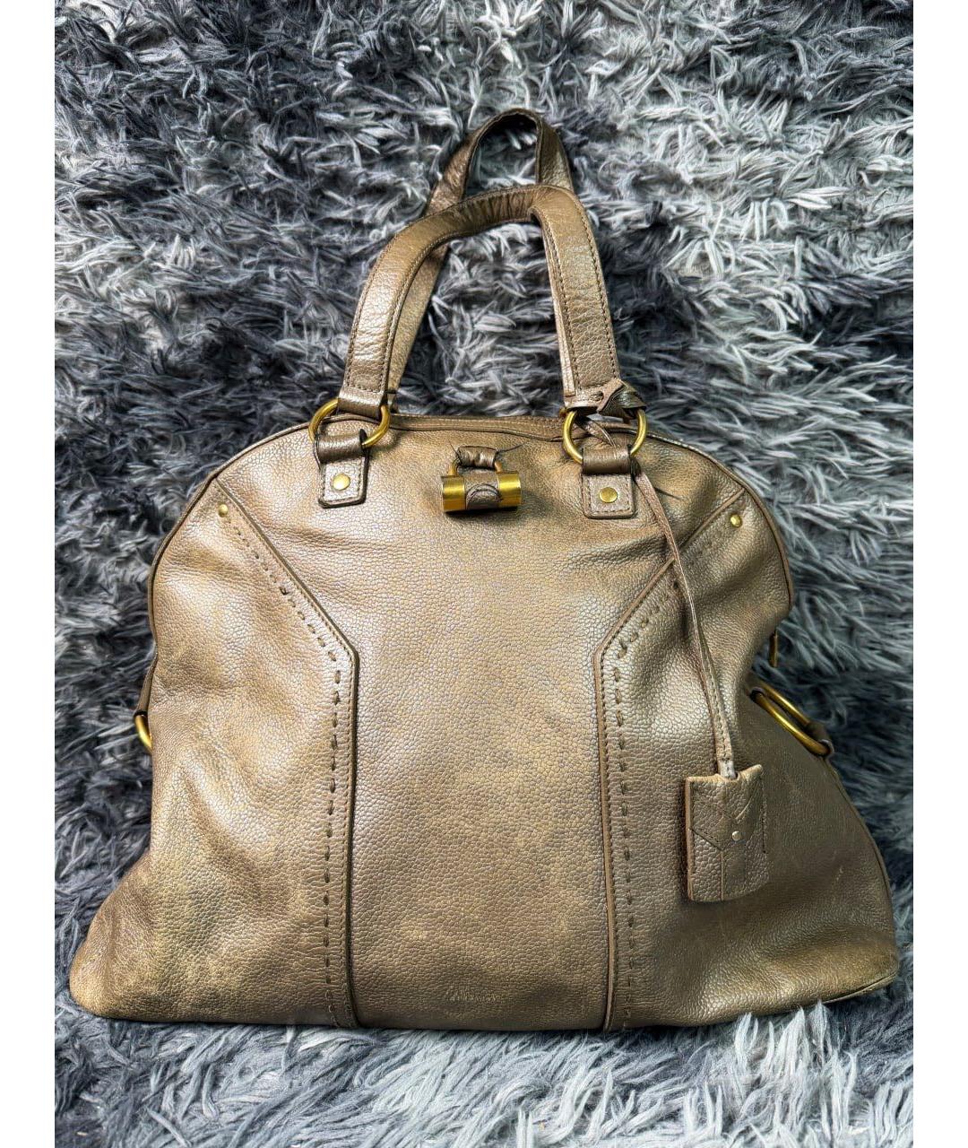 SAINT LAURENT Бежевая кожаная сумка с короткими ручками, фото 8