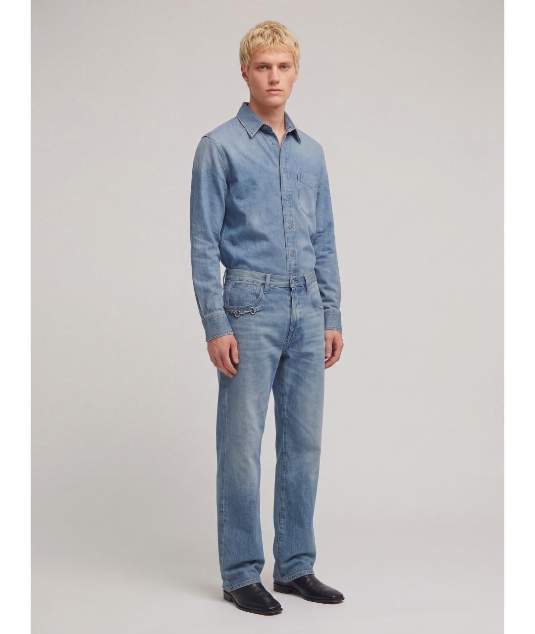 GUCCI Голубые хлопковые прямые джинсы, фото 3