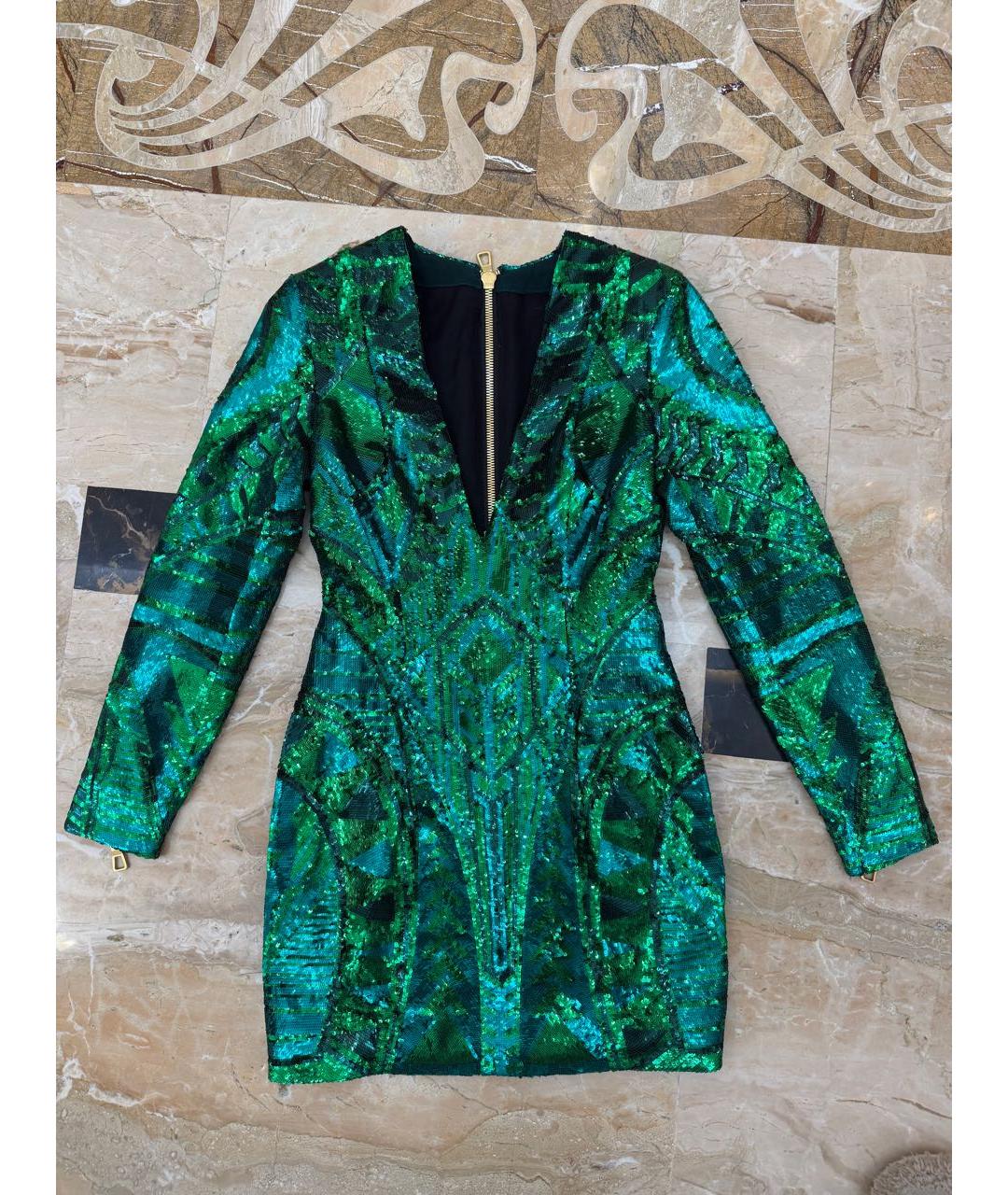 BALMAIN Зеленое полиэстеровое коктейльное платье, фото 7
