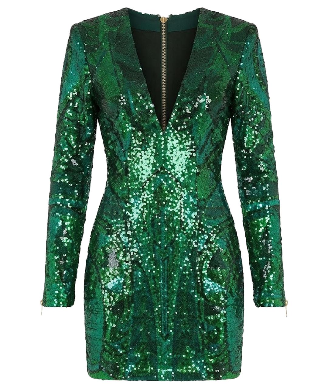 BALMAIN Зеленое полиэстеровое коктейльное платье, фото 1