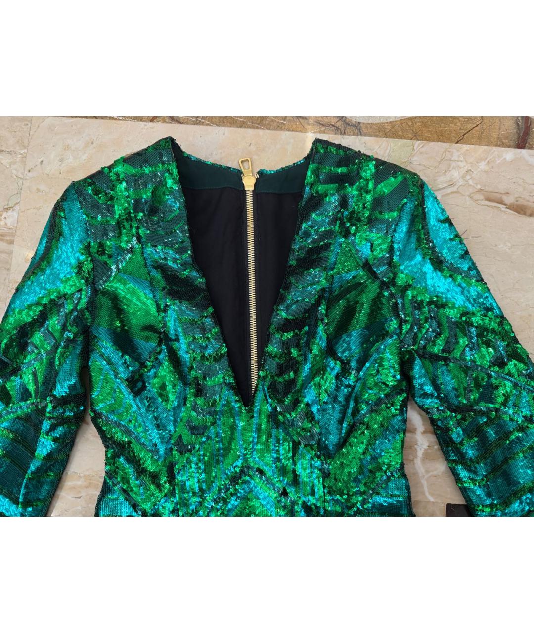 BALMAIN Зеленое полиэстеровое коктейльное платье, фото 3