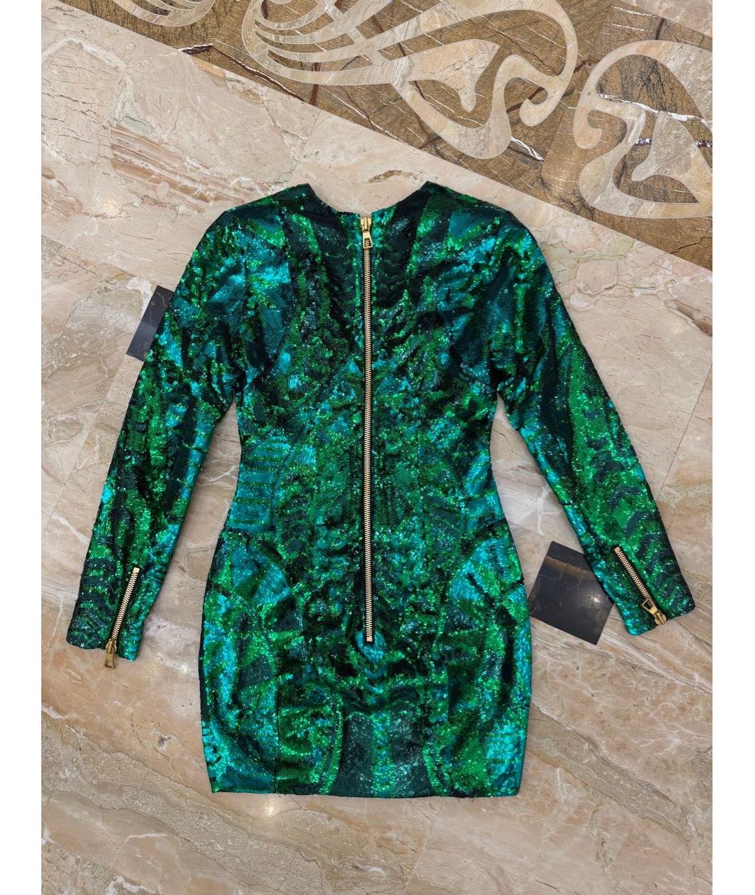 BALMAIN Зеленое полиэстеровое коктейльное платье, фото 2