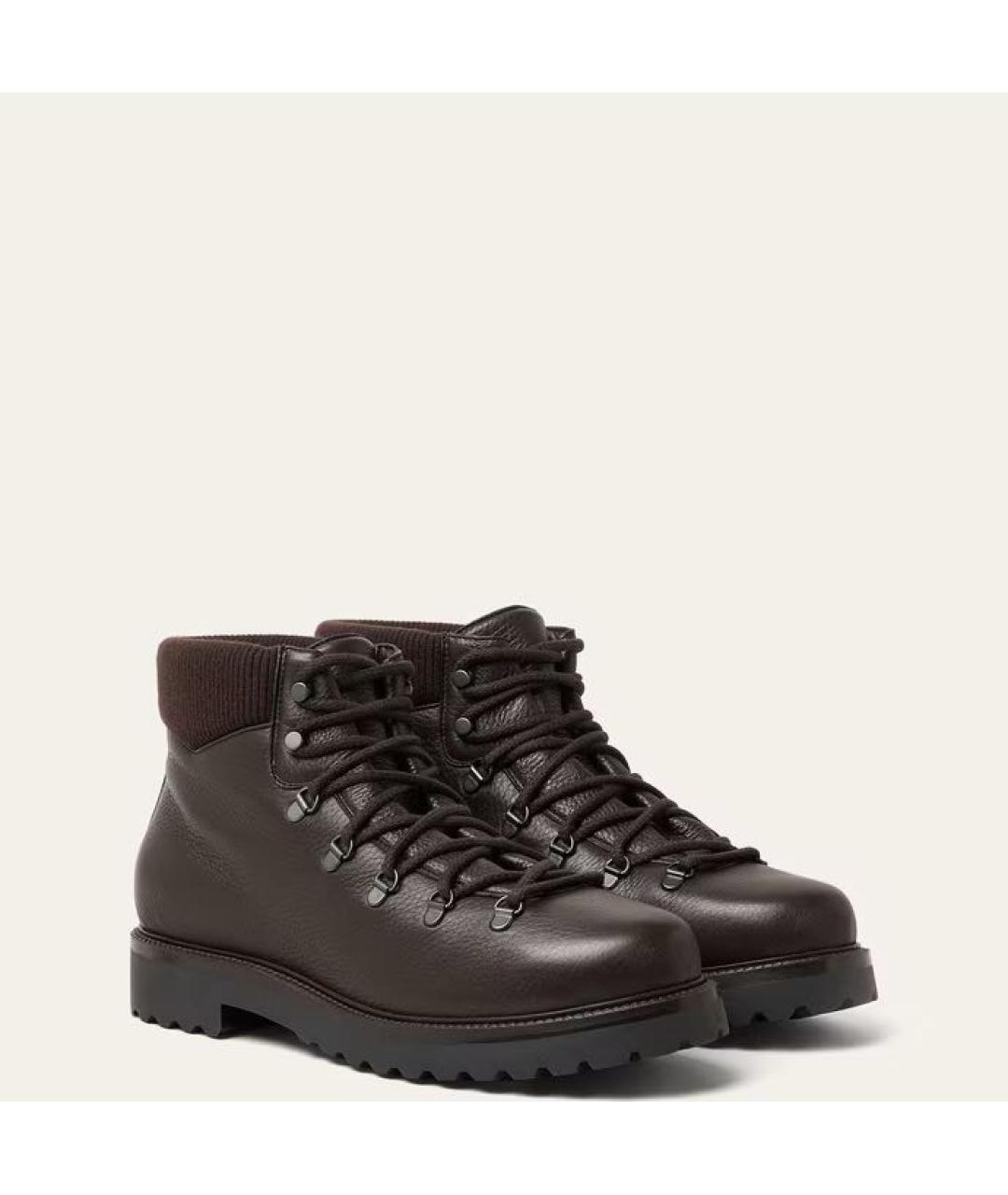 LORO PIANA Коричневые кожаные высокие ботинки, фото 2