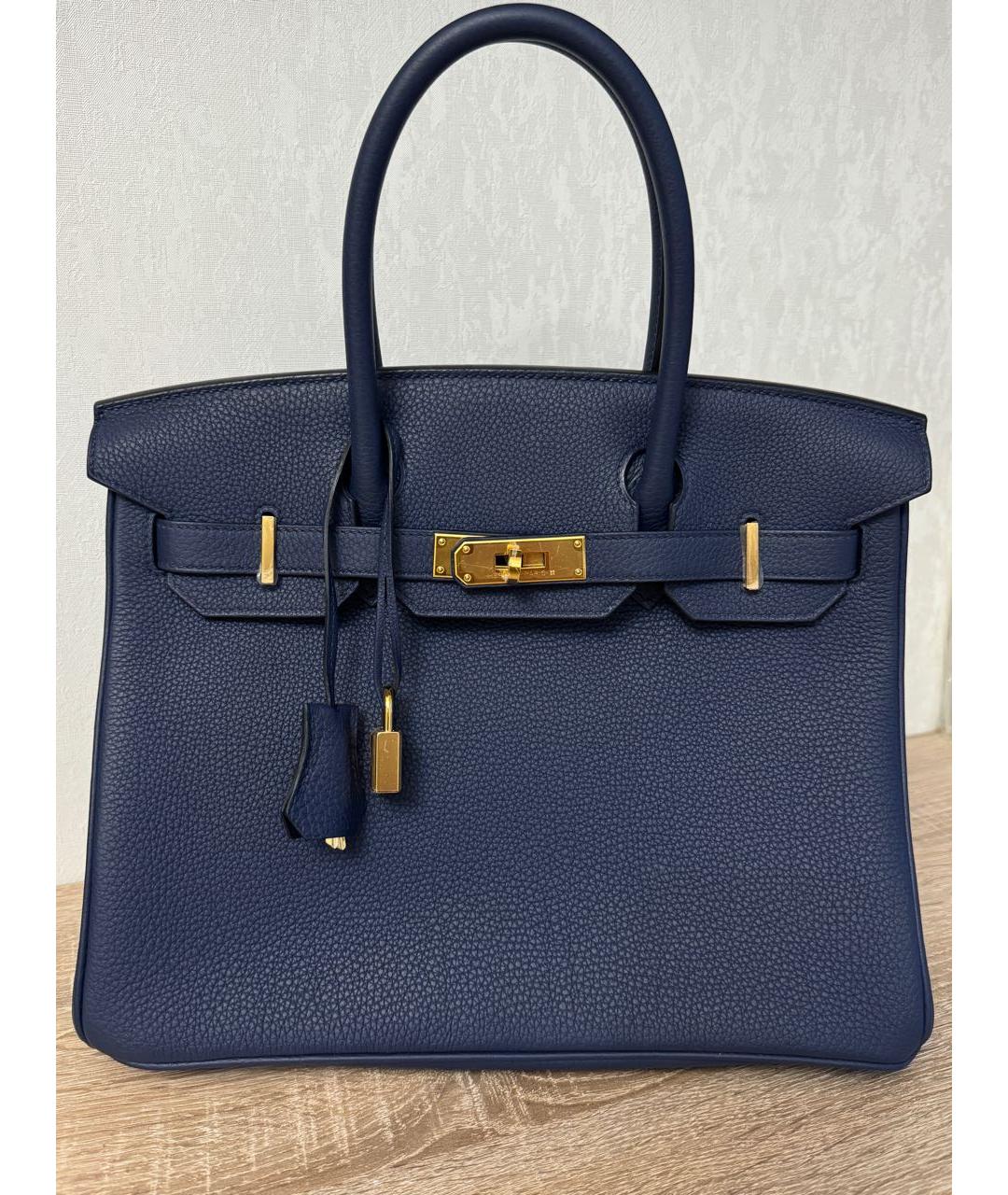 HERMES Темно-синяя кожаная сумка с короткими ручками, фото 8