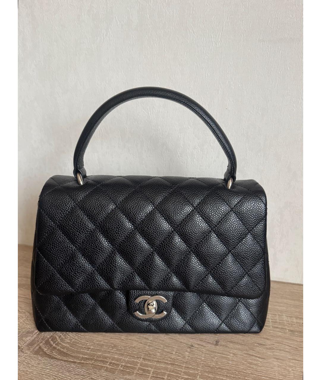 CHANEL Черная кожаная сумка с короткими ручками, фото 9