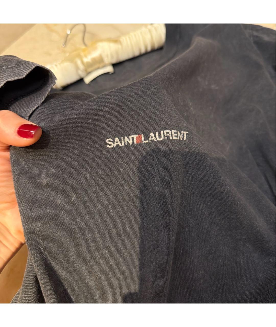 SAINT LAURENT Серая хлопковая футболка, фото 3
