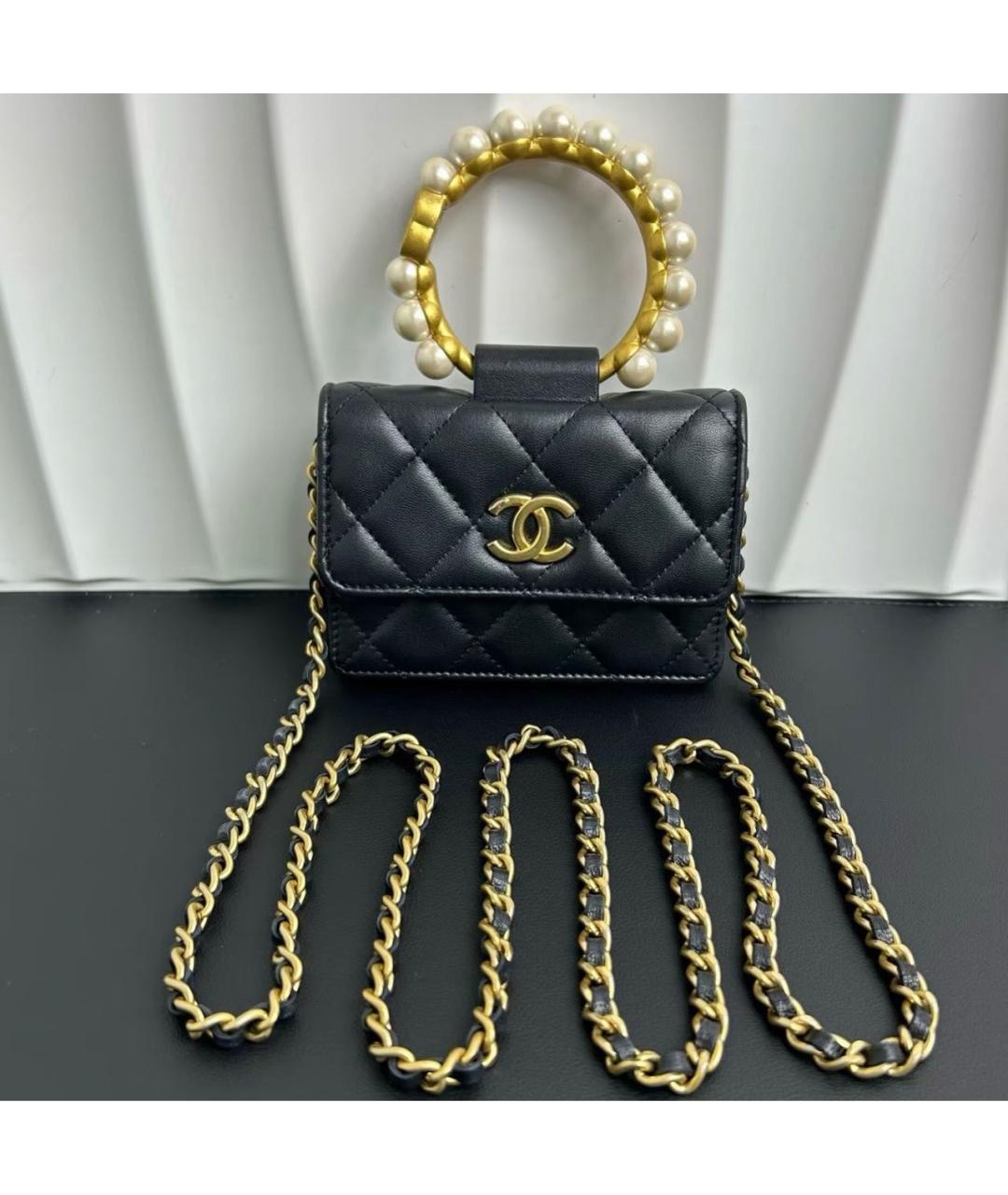 CHANEL Черная кожаная сумка с короткими ручками, фото 9