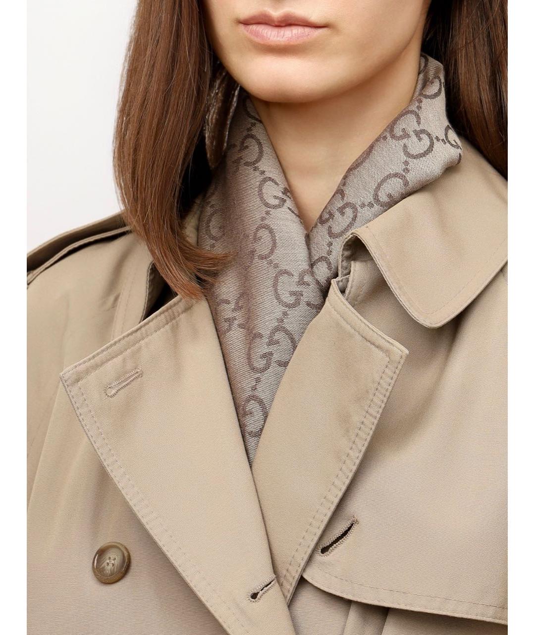 GUCCI Коричневый шерстяной платок, фото 8