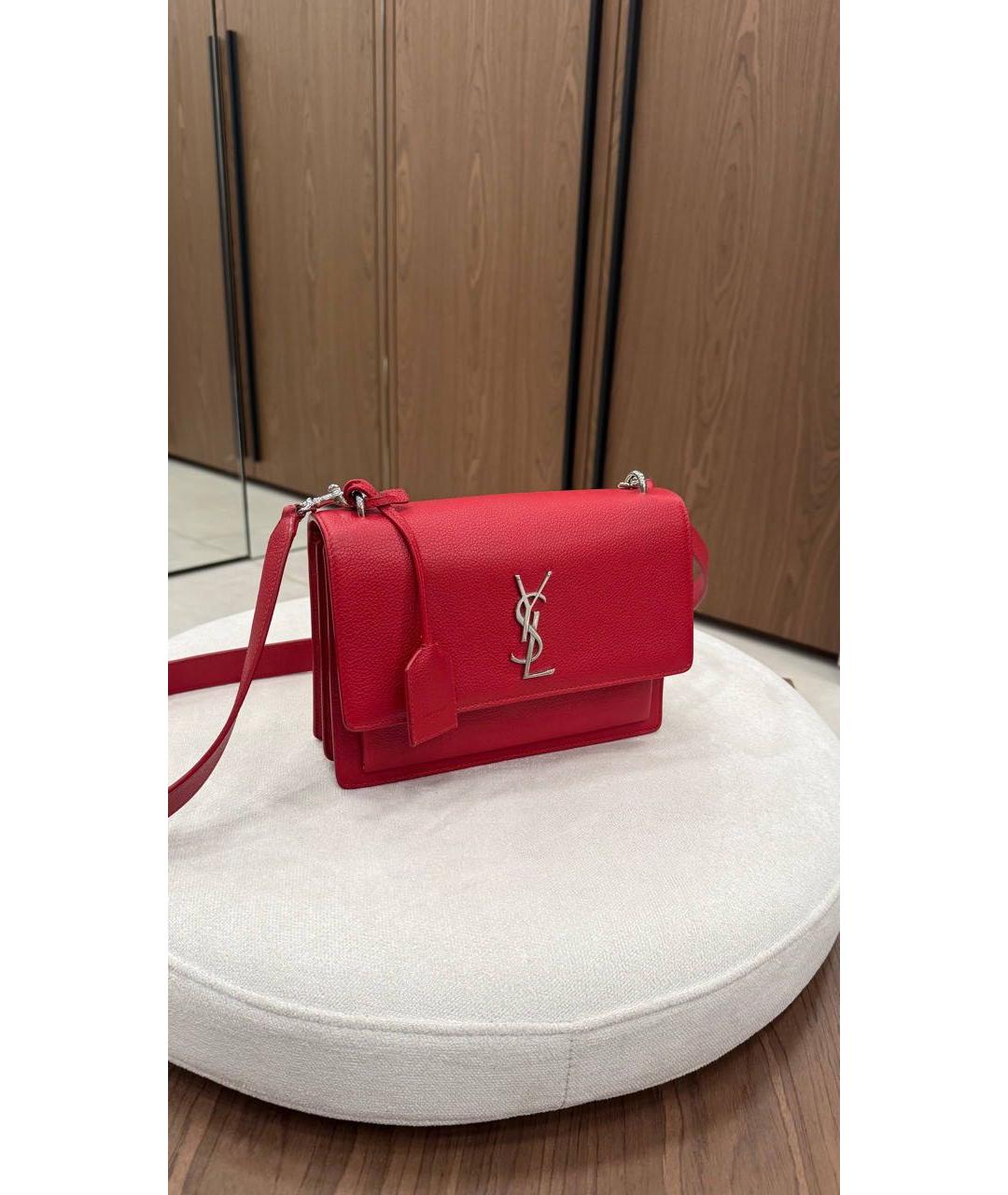 SAINT LAURENT Красная кожаная сумка через плечо, фото 2