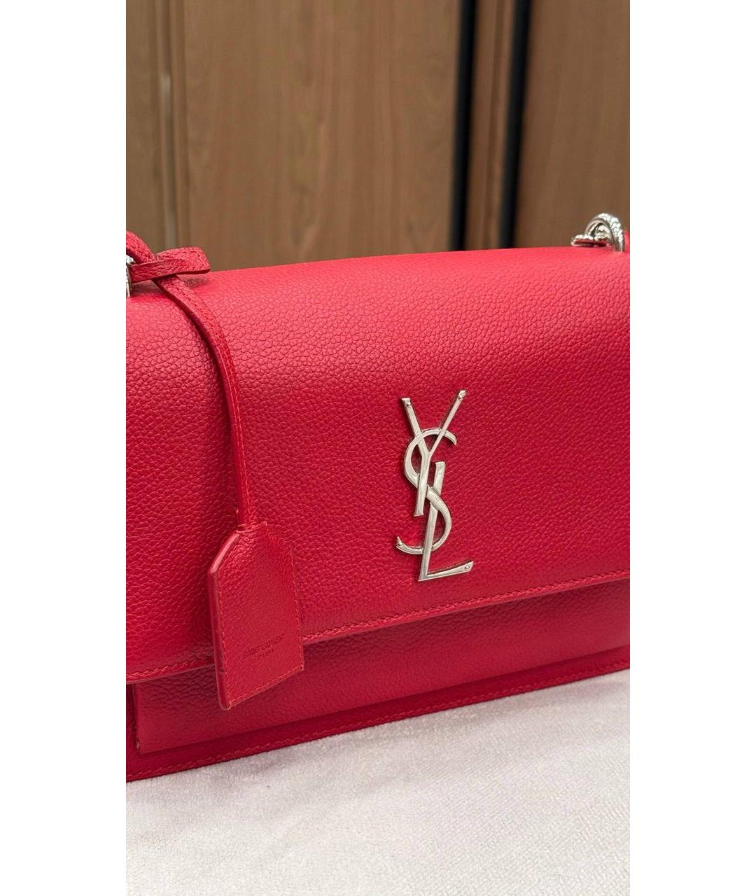 SAINT LAURENT Красная кожаная сумка через плечо, фото 5