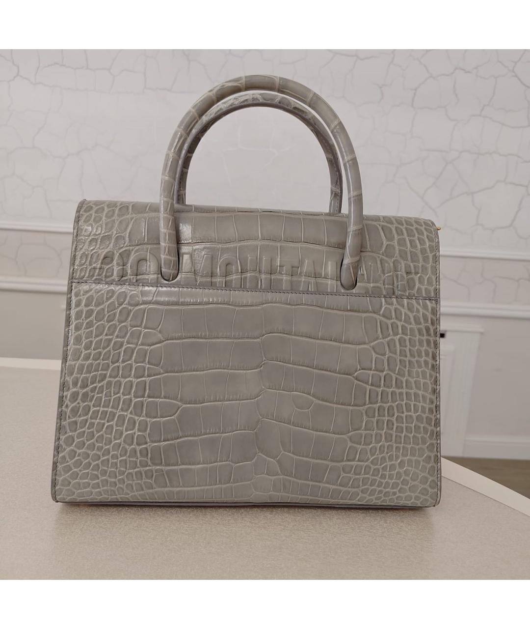 CHRISTIAN DIOR Серая сумка с короткими ручками из кожи аллигатора, фото 3