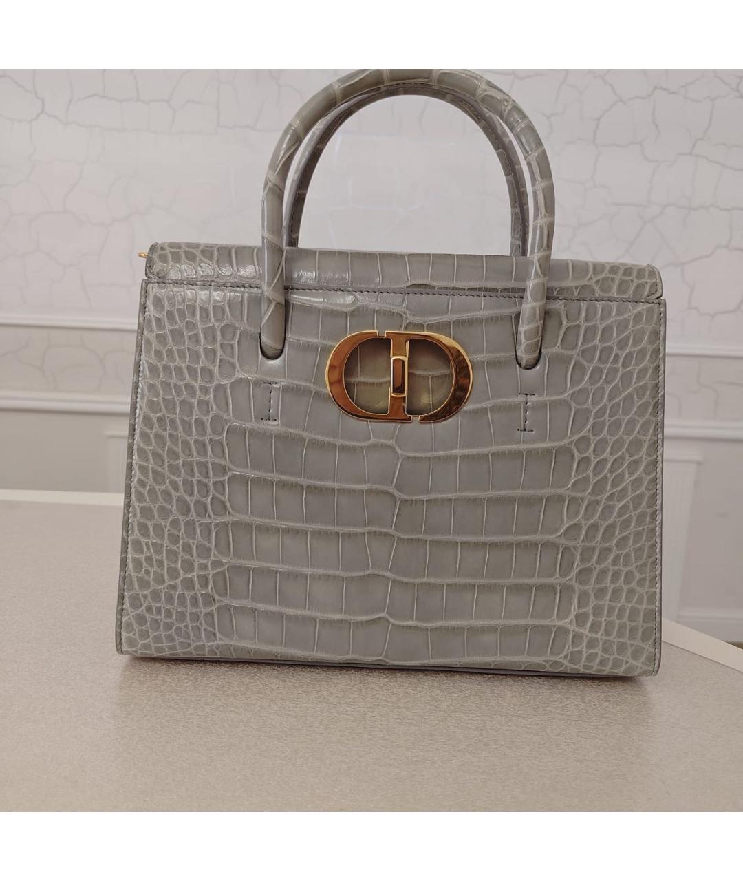 CHRISTIAN DIOR Серая сумка с короткими ручками из кожи аллигатора, фото 6