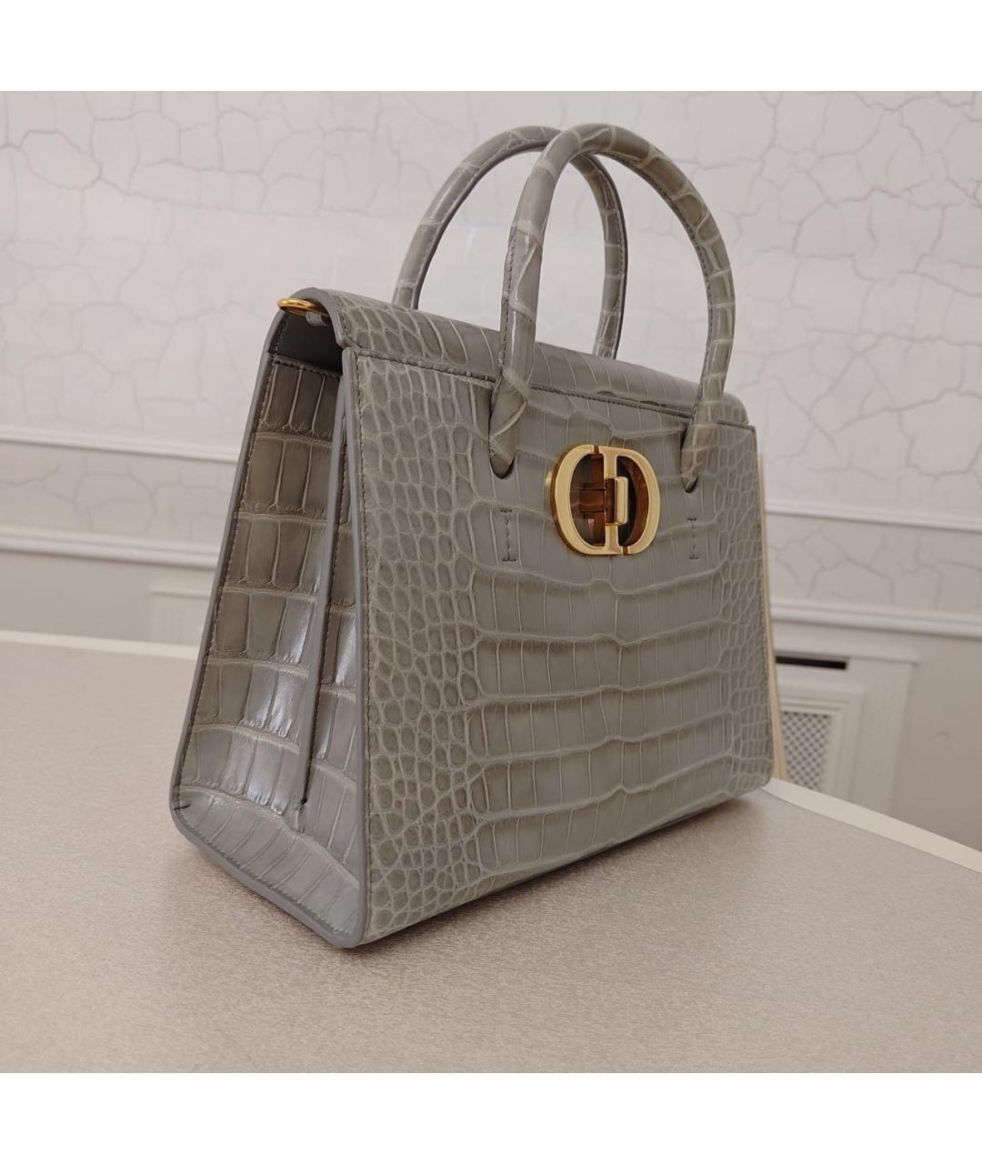 CHRISTIAN DIOR Серая сумка с короткими ручками из кожи аллигатора, фото 2