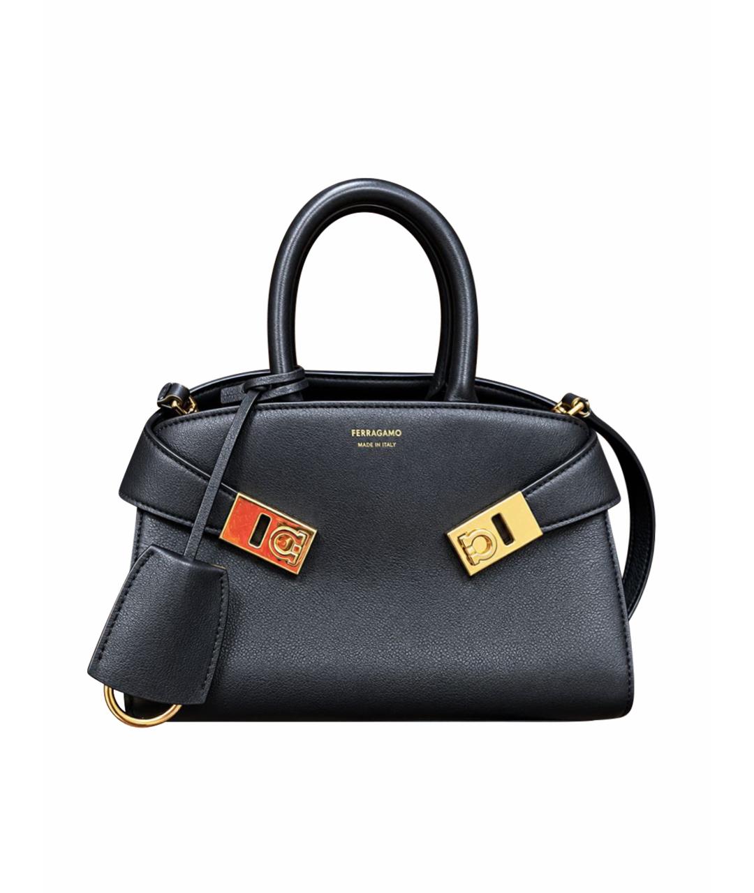 FERRAGAMO Черная кожаная сумка с короткими ручками, фото 1