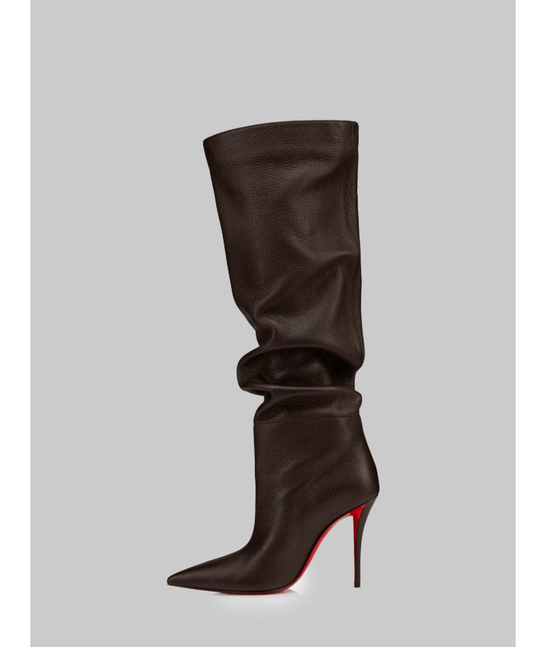 CHRISTIAN LOUBOUTIN Коричневые кожаные сапоги, фото 3