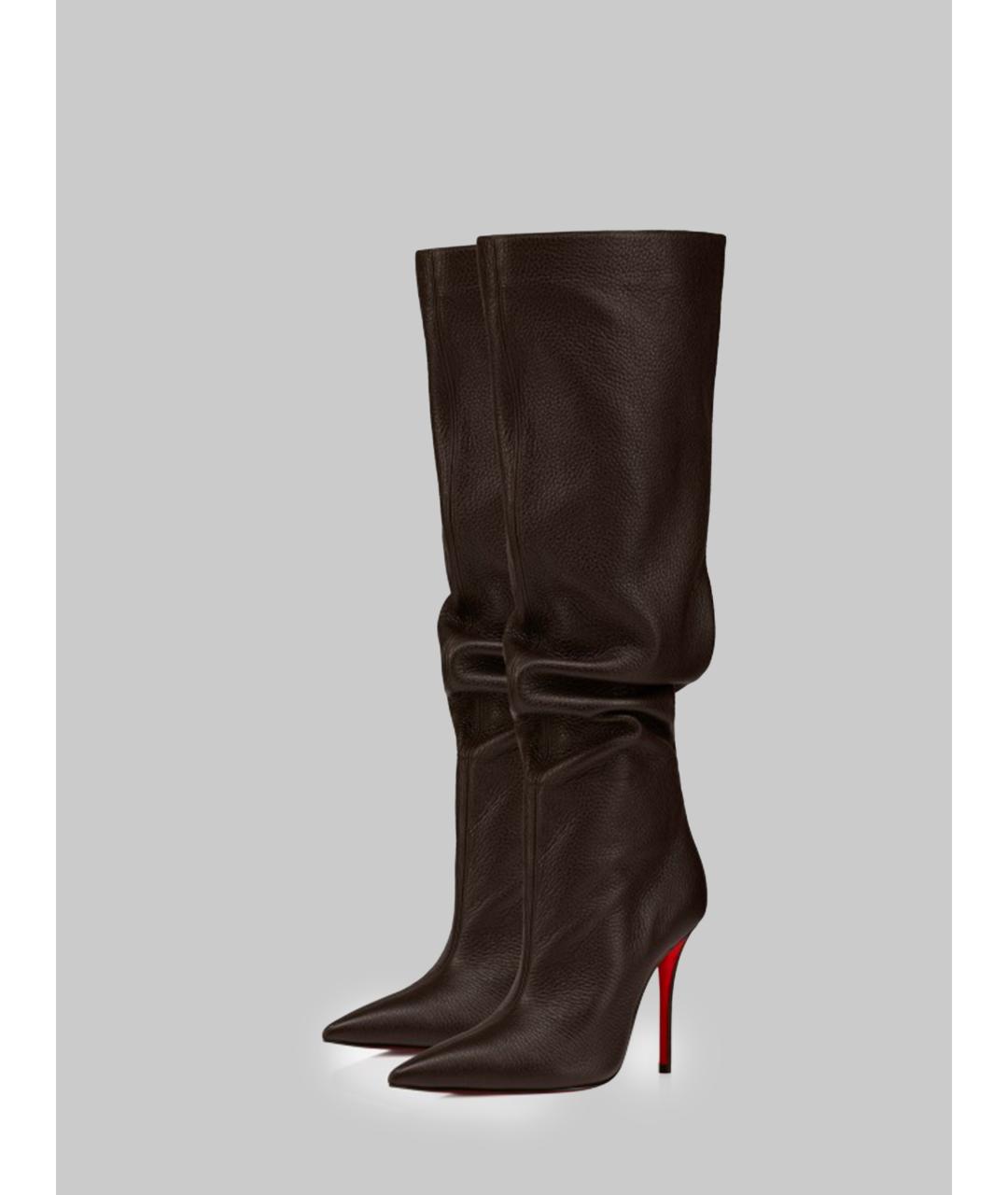 CHRISTIAN LOUBOUTIN Коричневые кожаные сапоги, фото 2