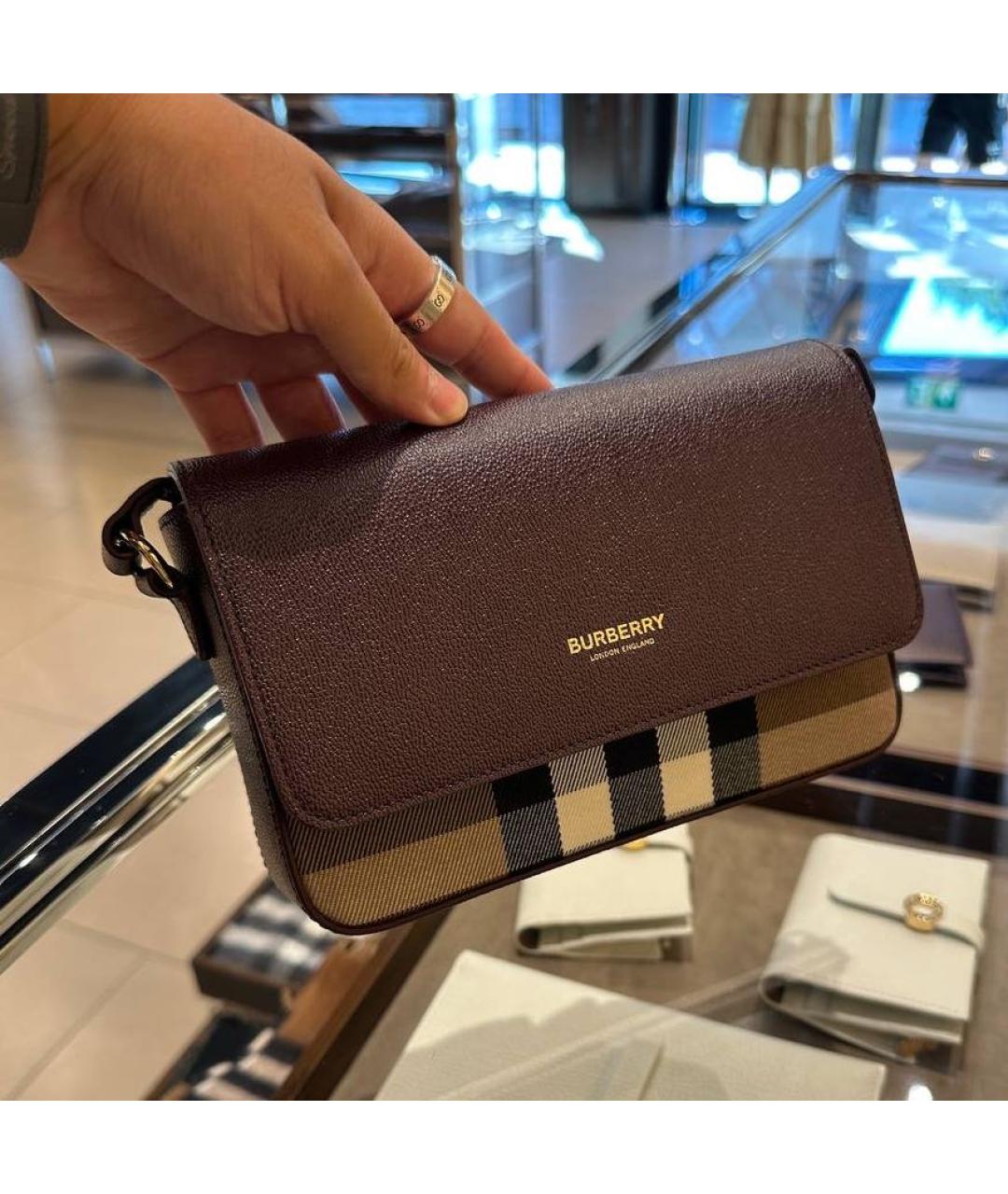 BURBERRY Бордовая кожаная сумка через плечо, фото 4