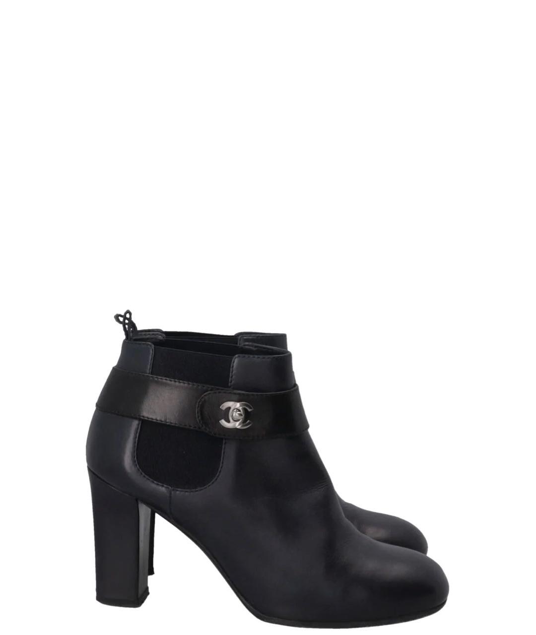 CHANEL Темно-синие кожаные ботильоны, фото 6