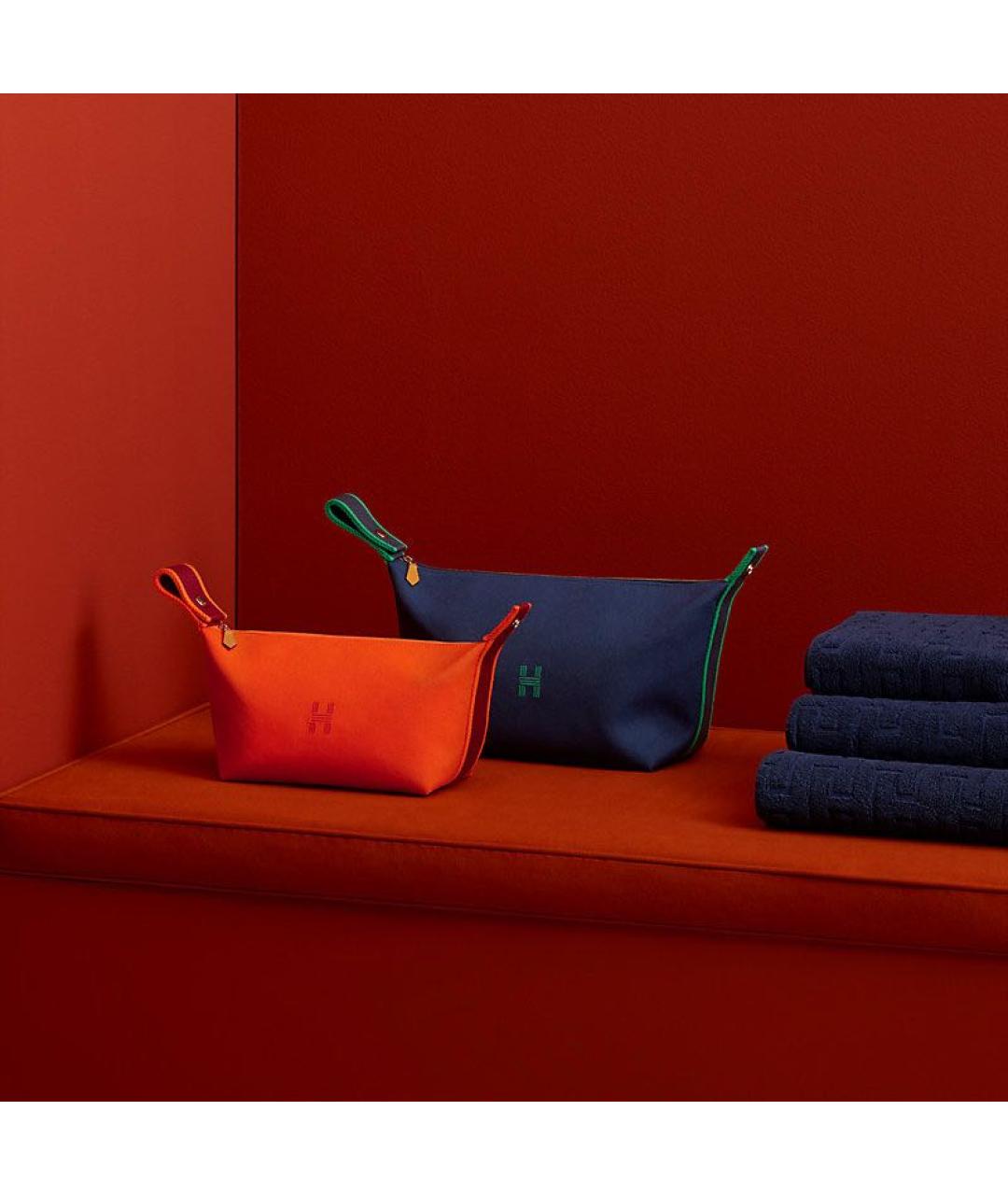HERMES Оранжевая тканевая косметичка, фото 4