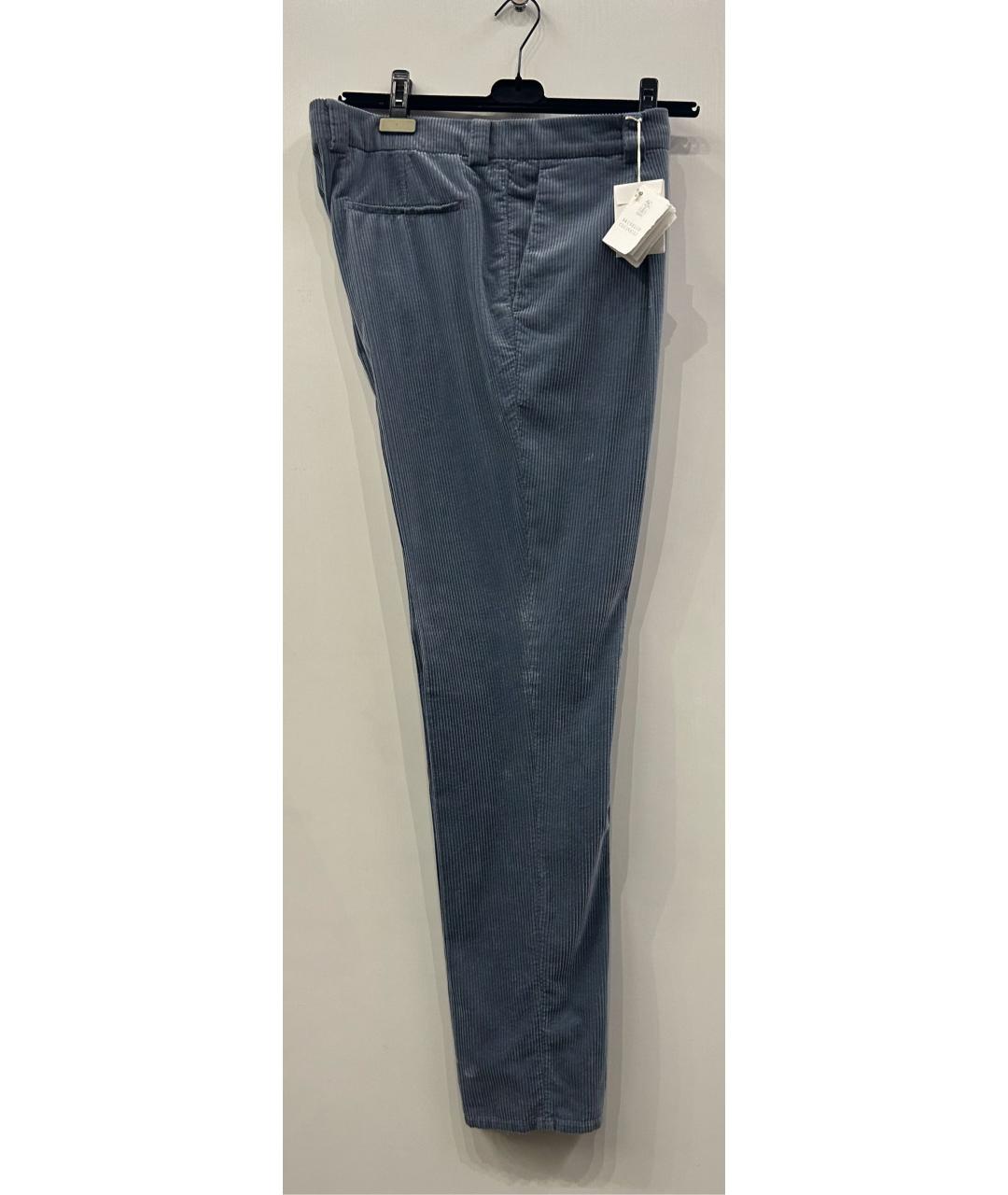 BRUNELLO CUCINELLI Голубые хлопковые классические брюки, фото 8