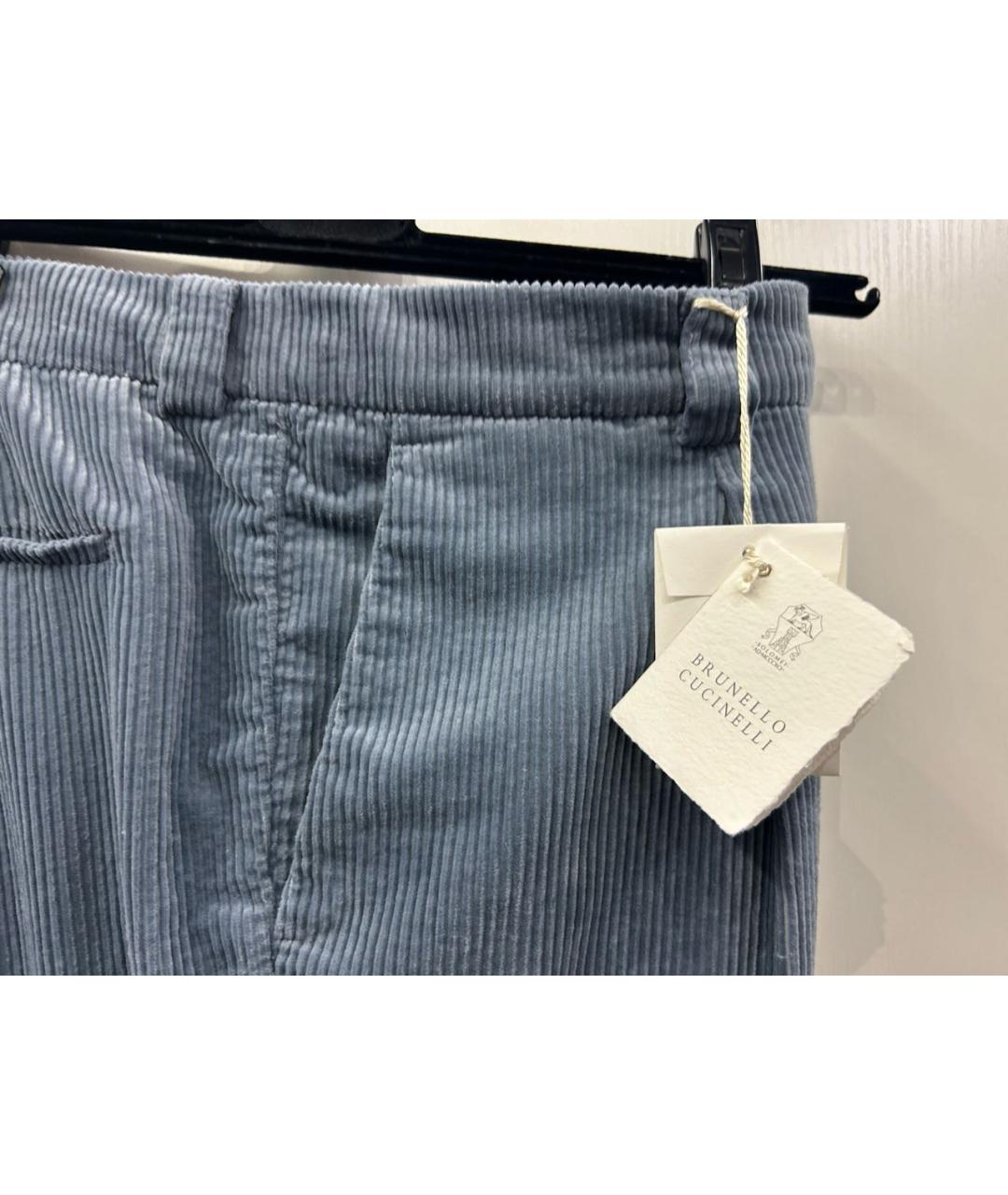 BRUNELLO CUCINELLI Голубые хлопковые классические брюки, фото 4