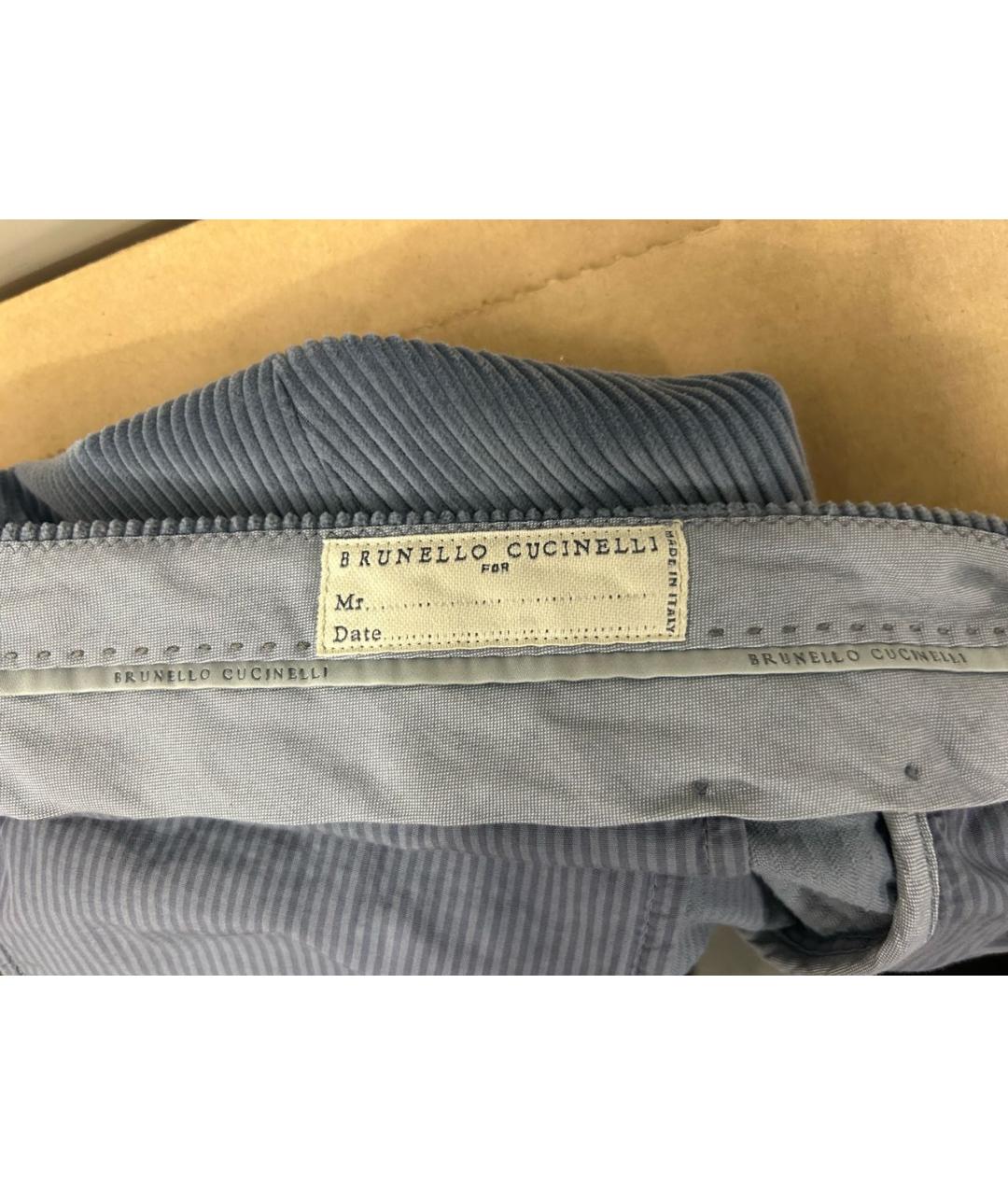 BRUNELLO CUCINELLI Голубые хлопковые классические брюки, фото 6