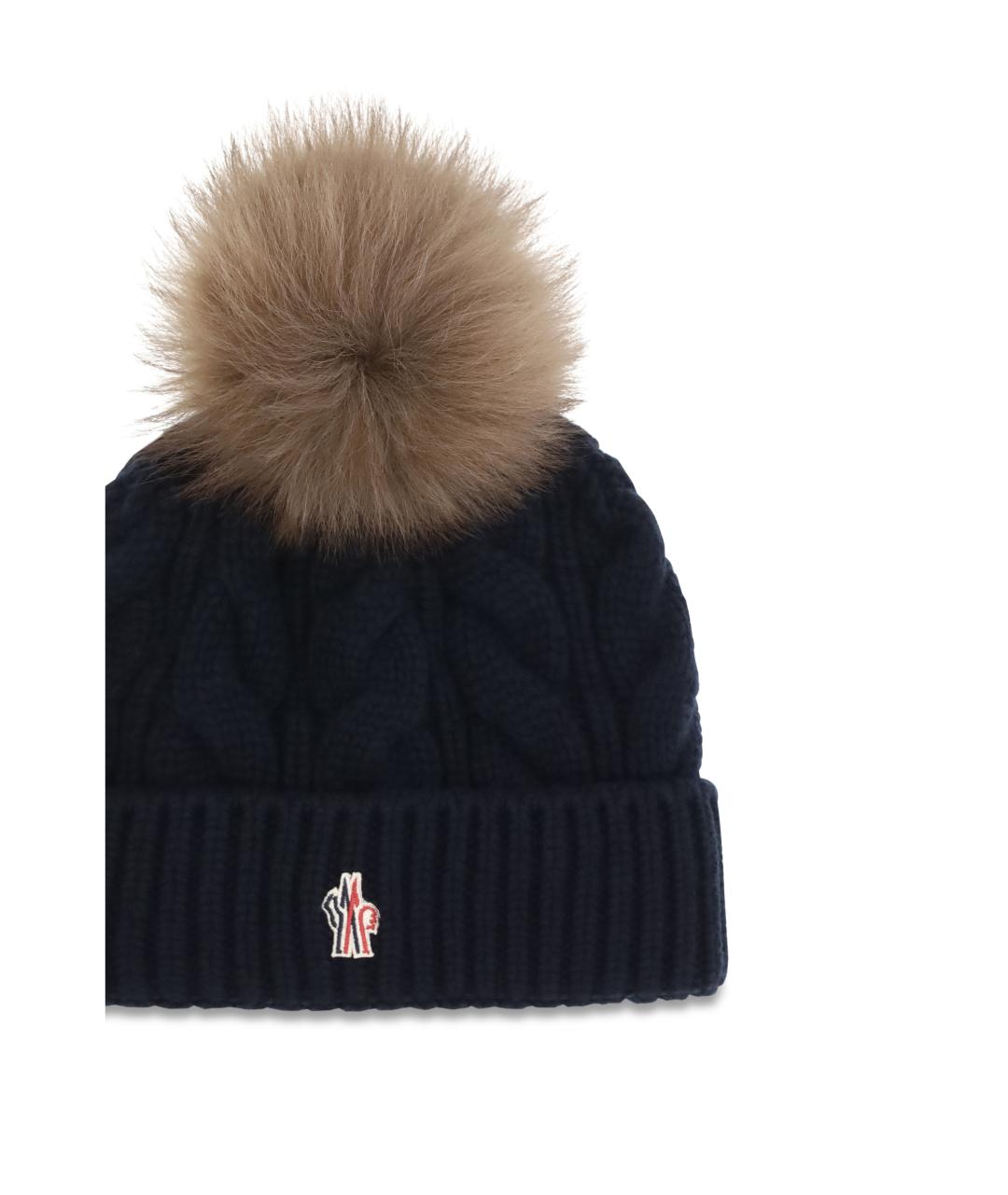MONCLER GRENOBLE Темно-синяя шерстяная шапка, фото 3