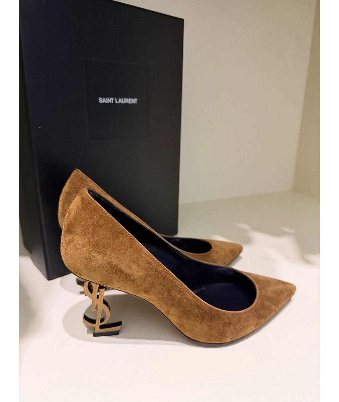 SAINT LAURENT Коричневые замшевые туфли, фото 8