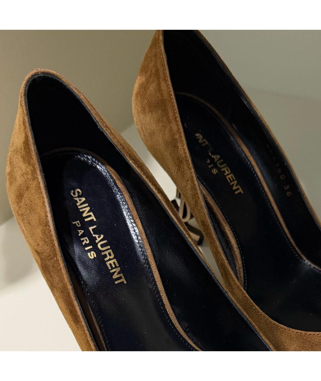 SAINT LAURENT Коричневые замшевые туфли, фото 3
