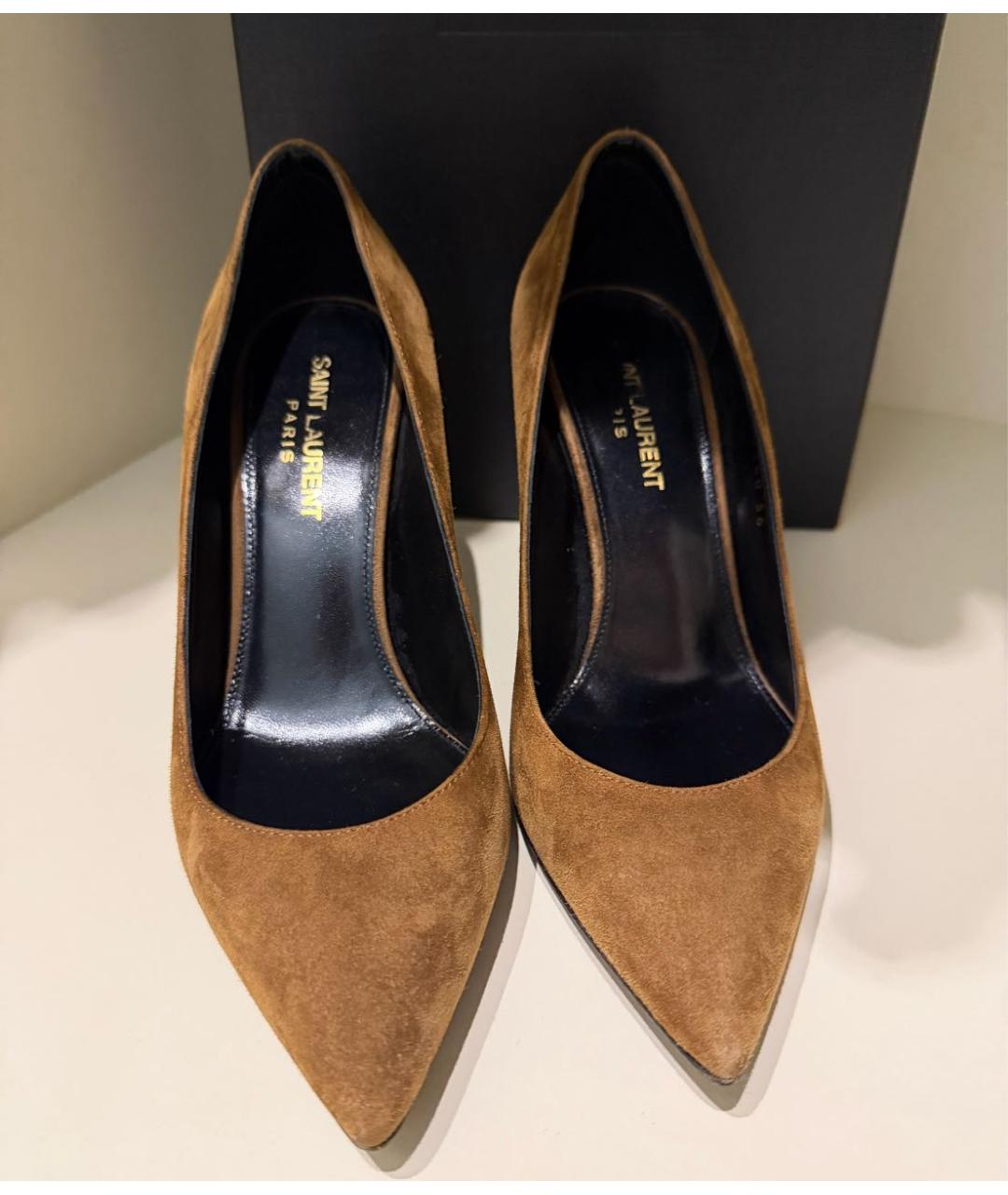 SAINT LAURENT Коричневые замшевые туфли, фото 2