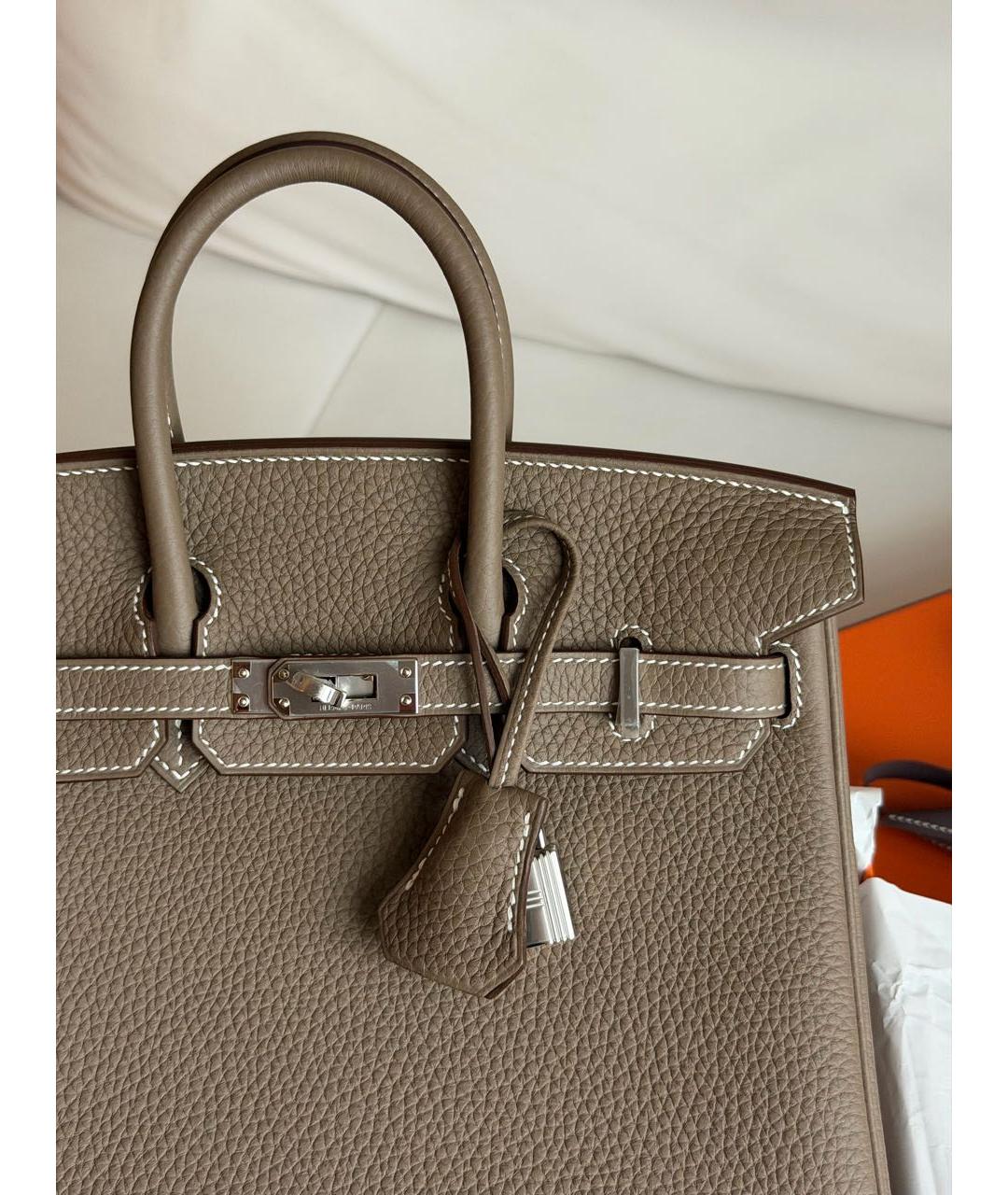 HERMES Коричневая кожаная сумка с короткими ручками, фото 6