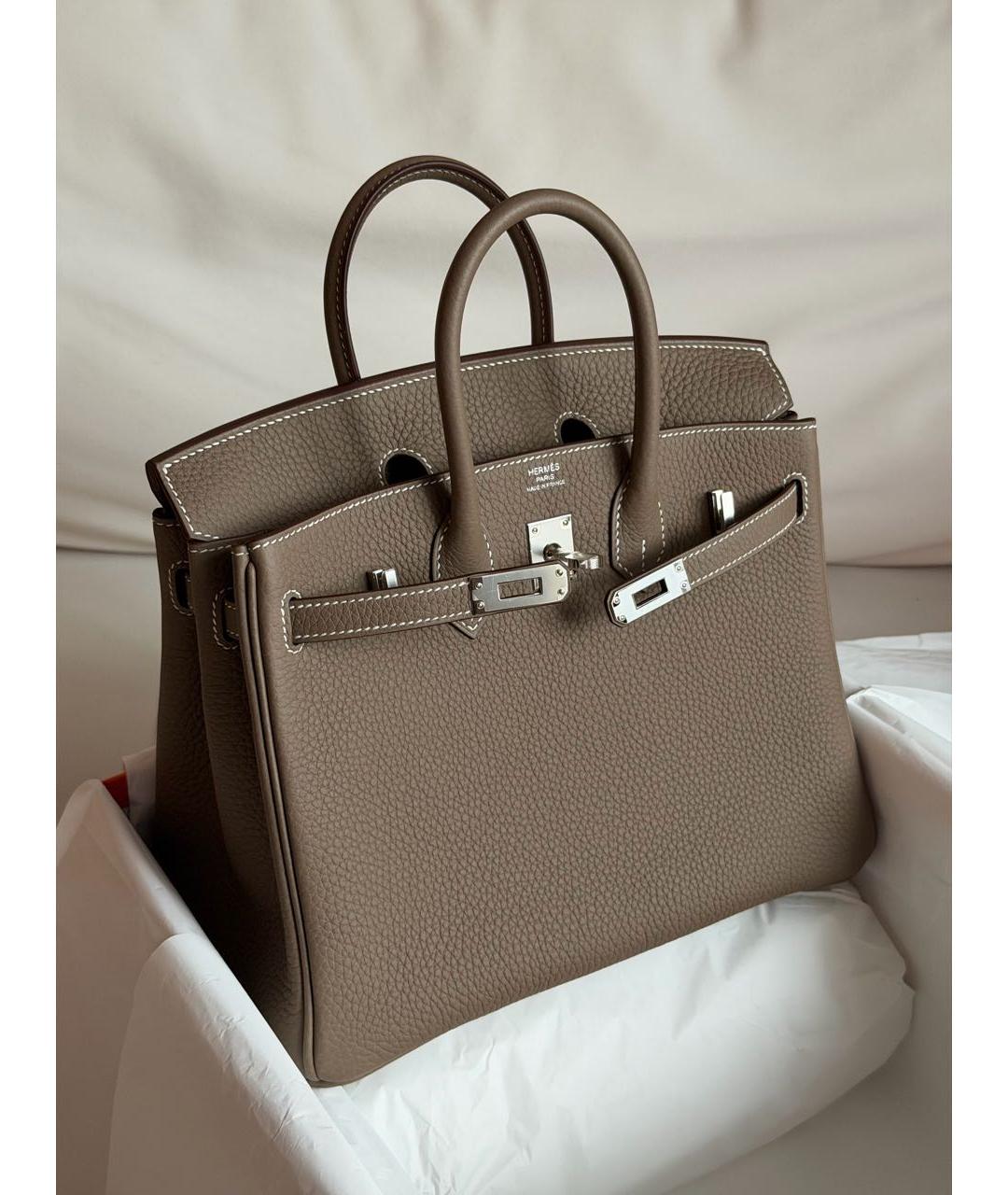 HERMES Коричневая кожаная сумка с короткими ручками, фото 3