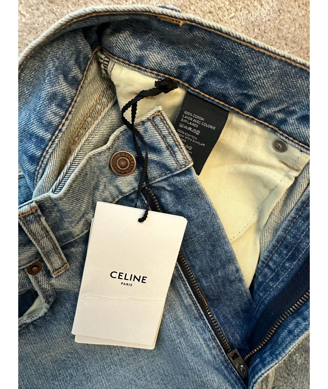 CELINE Голубые хлопковые прямые джинсы, фото 4