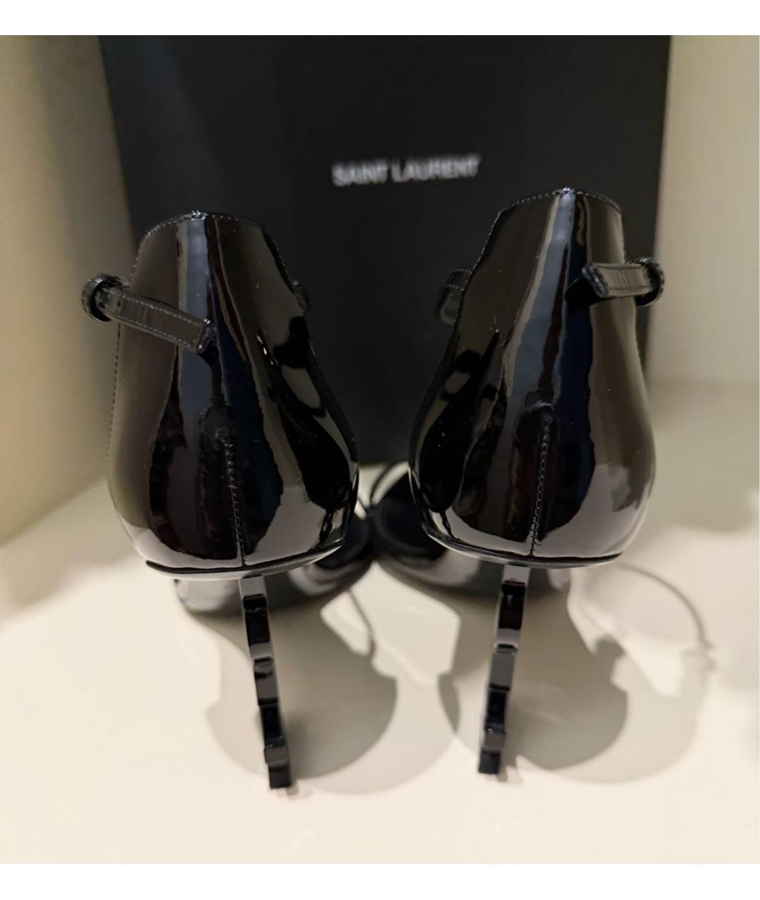 SAINT LAURENT Черные босоножки из лакированной кожи, фото 4