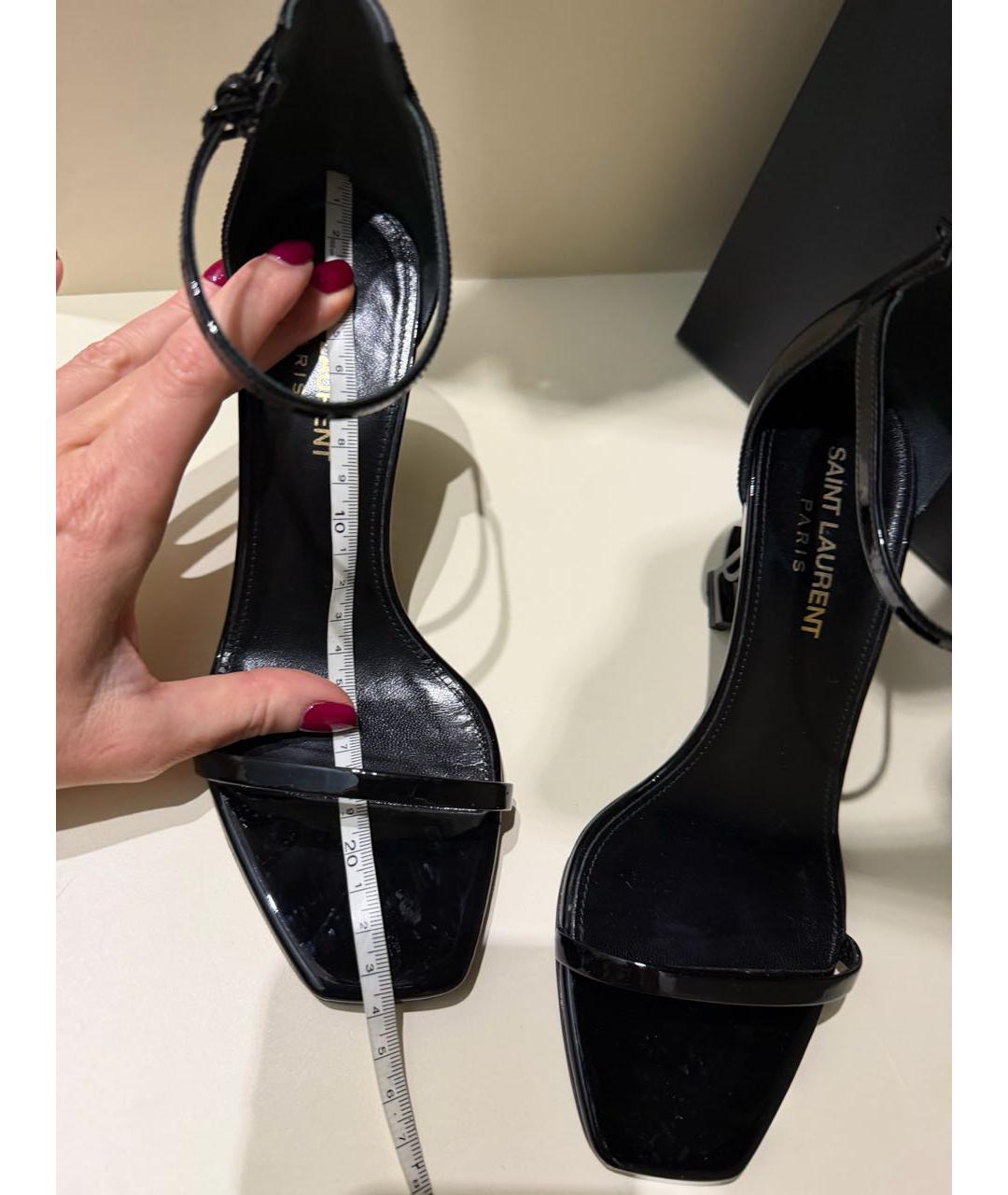 SAINT LAURENT Черные босоножки из лакированной кожи, фото 6