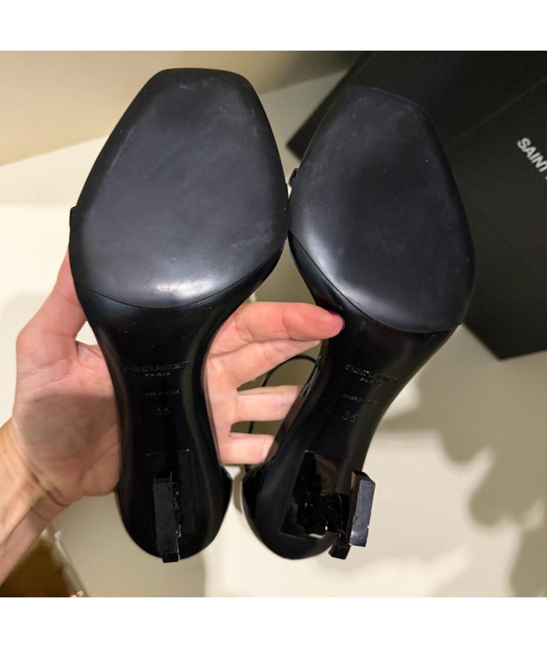 SAINT LAURENT Черные босоножки из лакированной кожи, фото 5